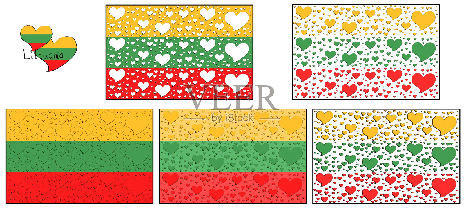 图例的不同变体立陶宛三色旗与心的形状插画图片素材