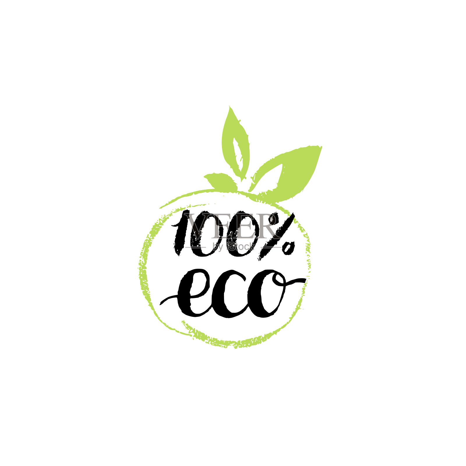 100%生态手写。有机食品。健康农场标志矢量插图。产品包装的标签。插画图片素材