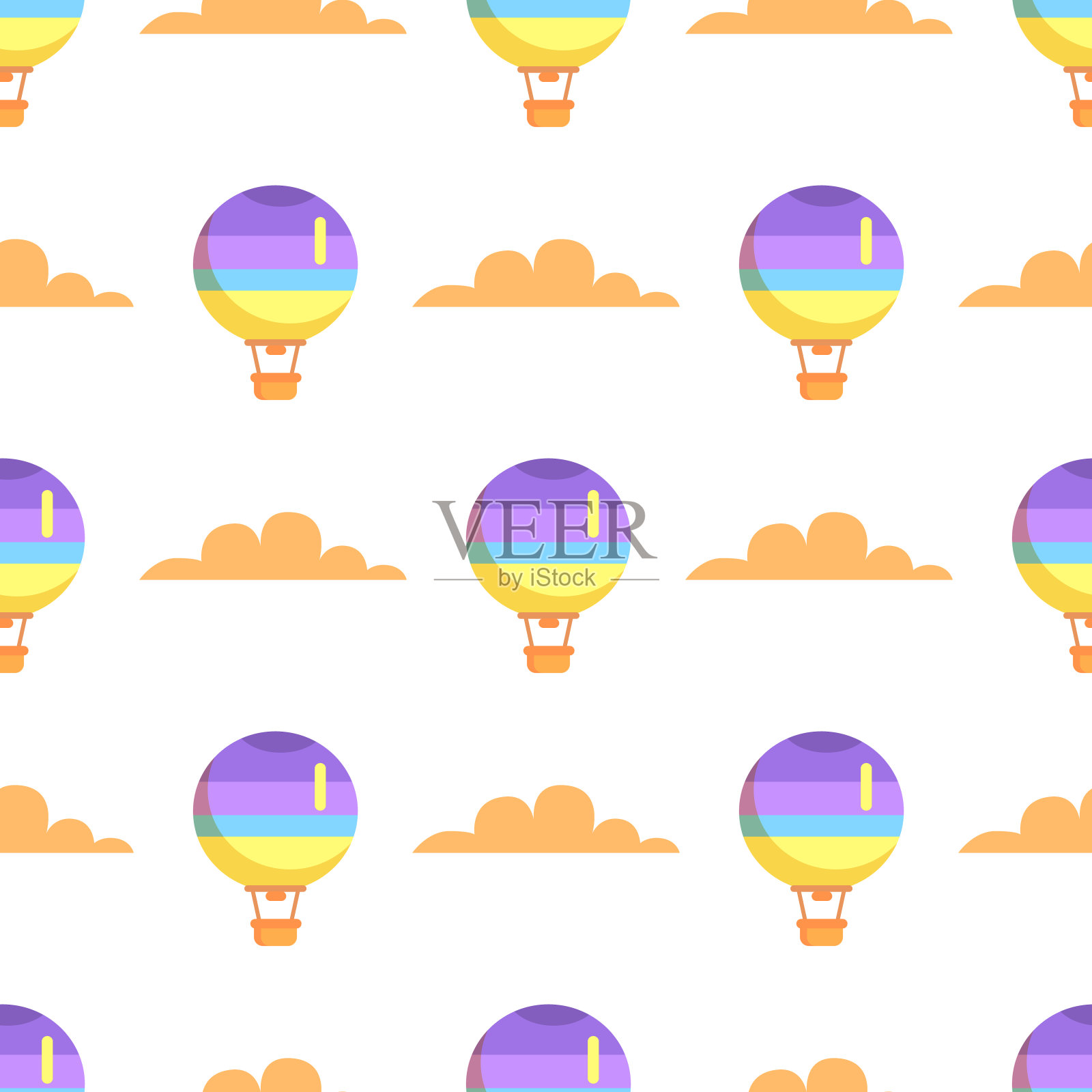 热气球与篮子在天空无缝模式插画图片素材