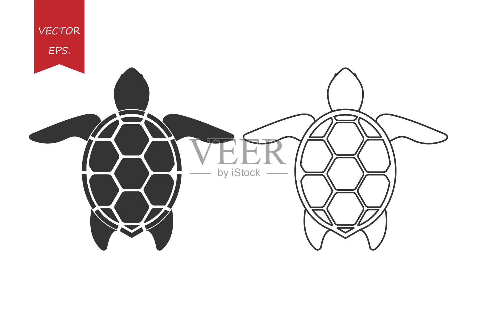 海龟黑色轮廓图标的向量集。海洋动物。设计元素图片