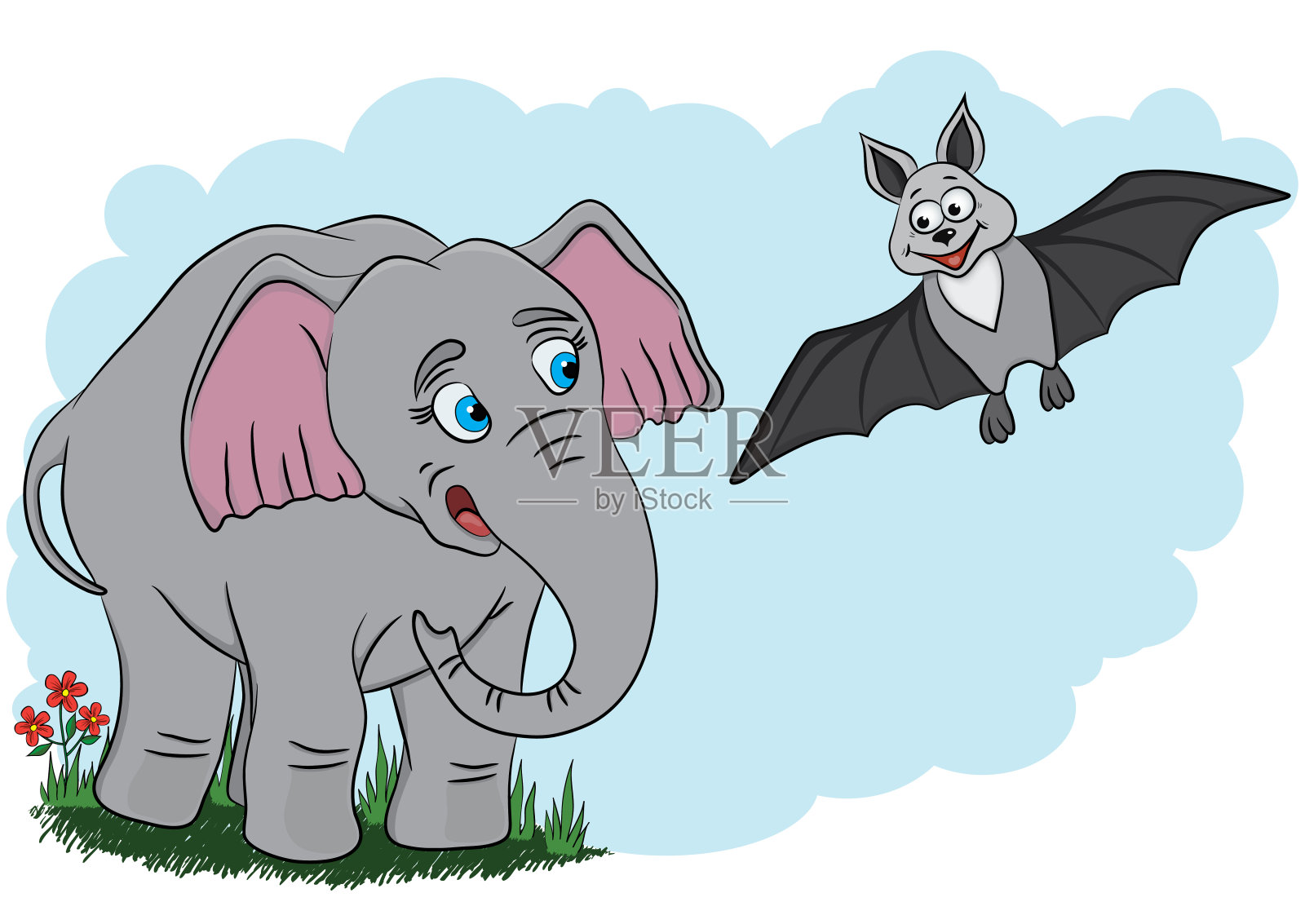 大象和蝙蝠插图插画图片素材