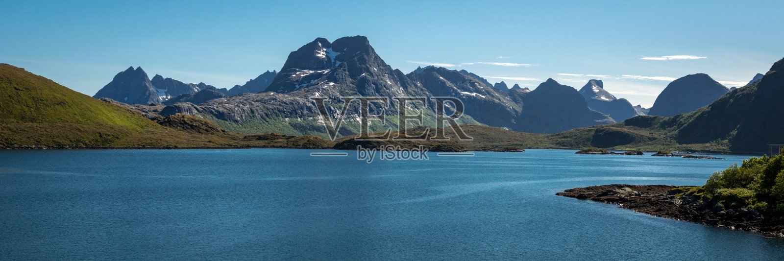 从海上俯瞰挪威海岸线照片摄影图片