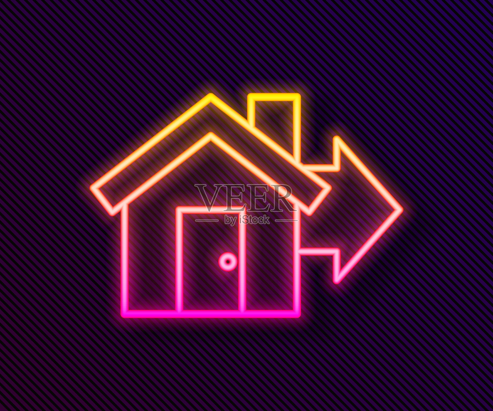霓虹灯线出售房子图标孤立在黑色背景。买房子的概念。房屋贷款概念，租房，买房。矢量图设计元素图片