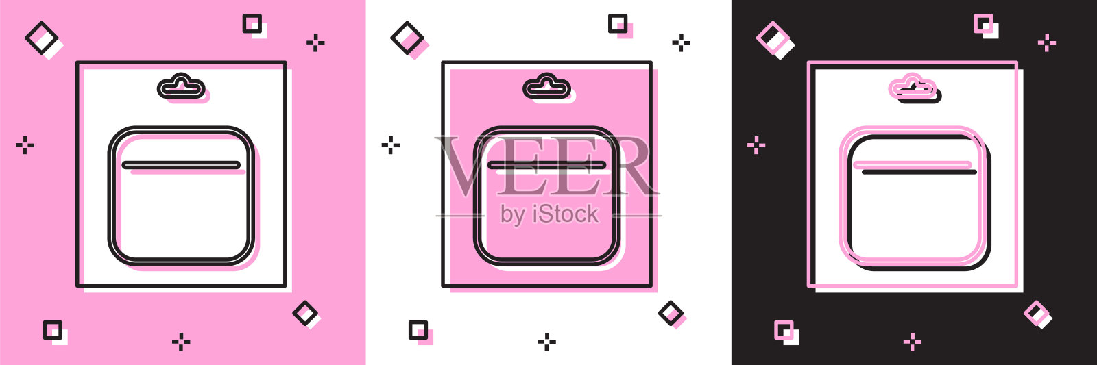 设置电池在包图标隔离粉红色和白色，黑色背景。闪电的象征。矢量图插画图片素材