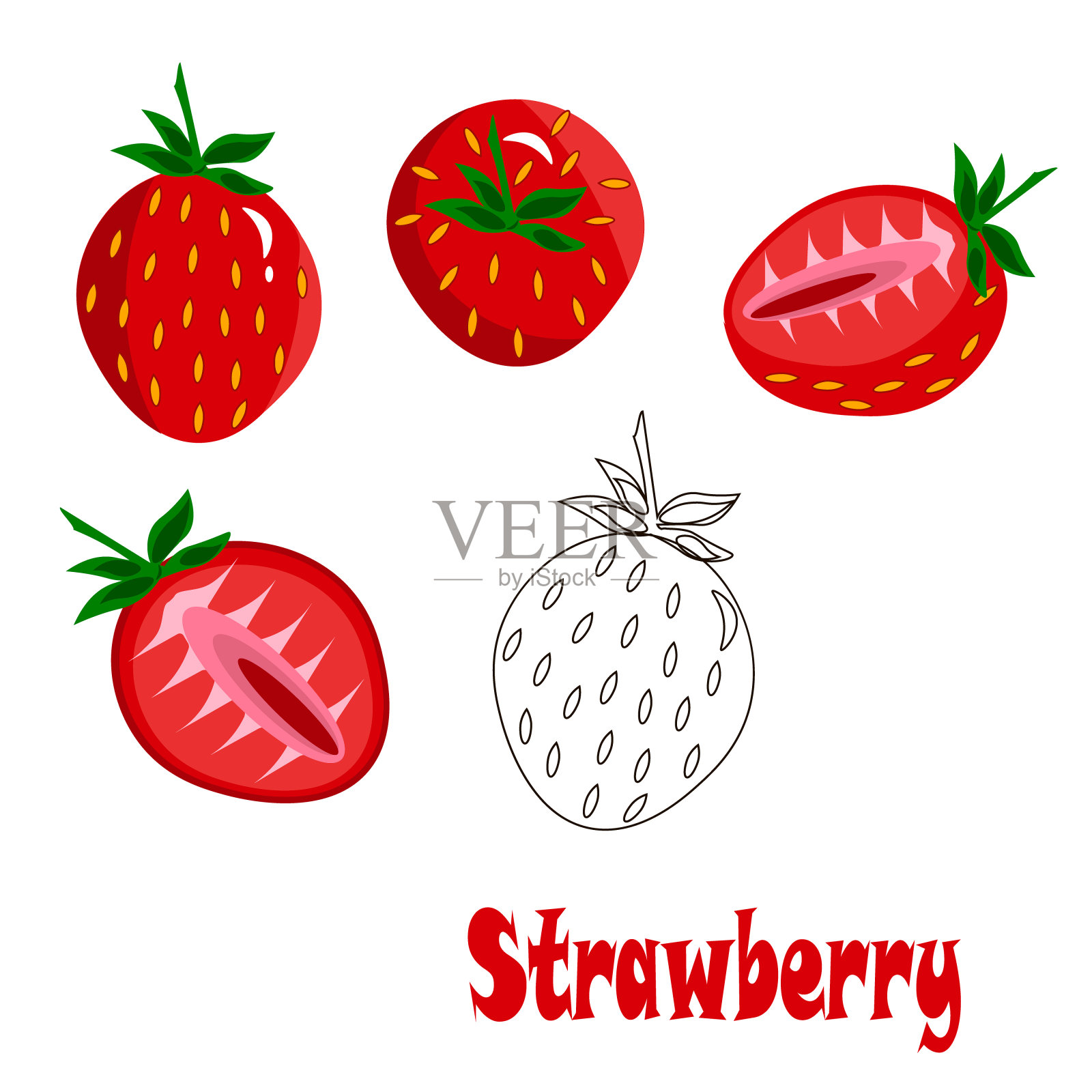新鲜的草莓。标志或图标的集合。白色背景上的插图。插画图片素材