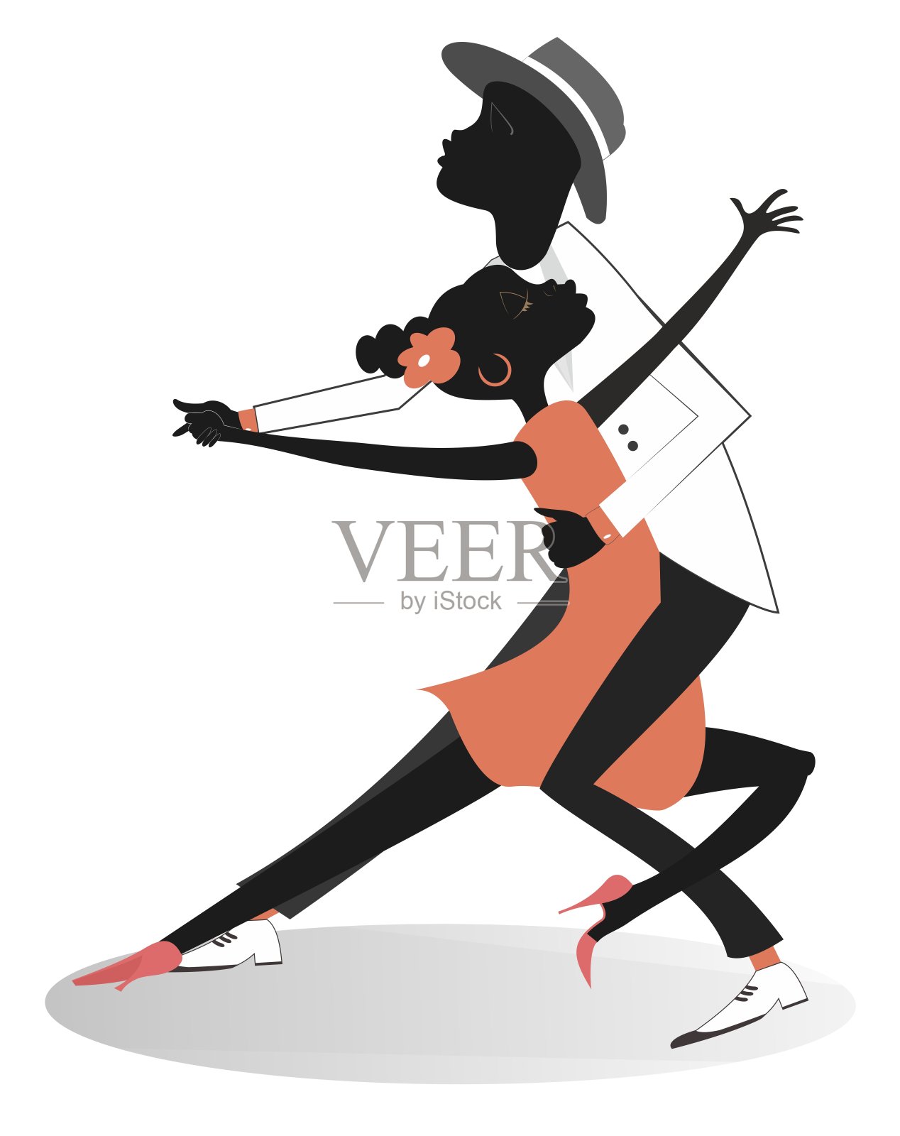 浪漫的舞蹈年轻的非洲夫妇孤立的插图插画图片素材