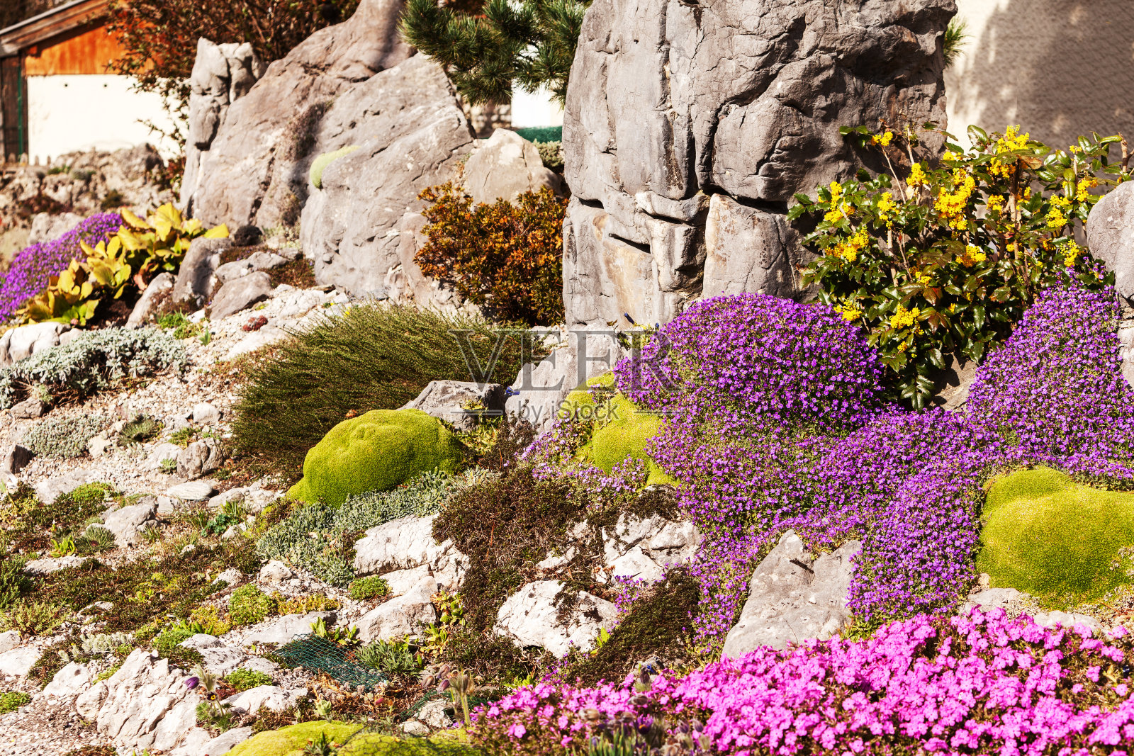 美丽的人工假山花园照片摄影图片