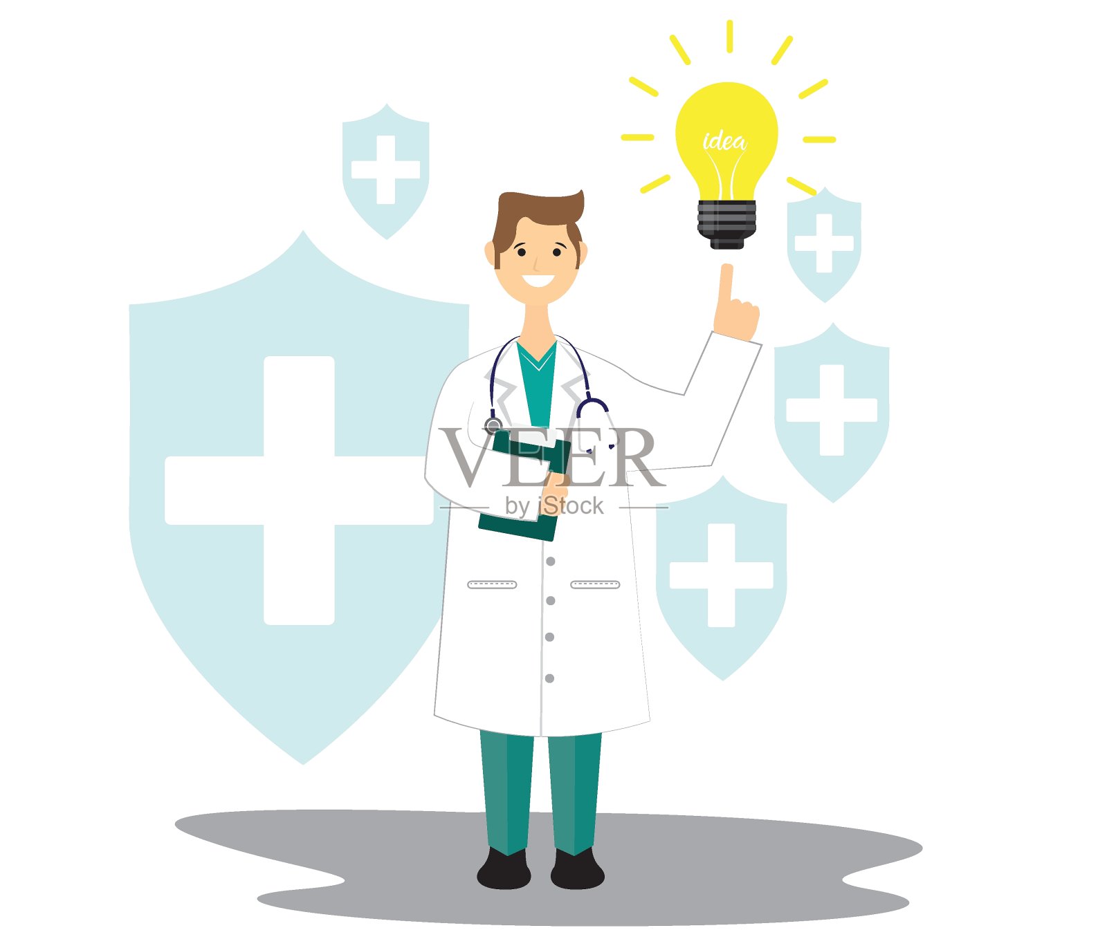 创造想法，医生和想法灯泡。健康方面的科学观念。插画图片素材