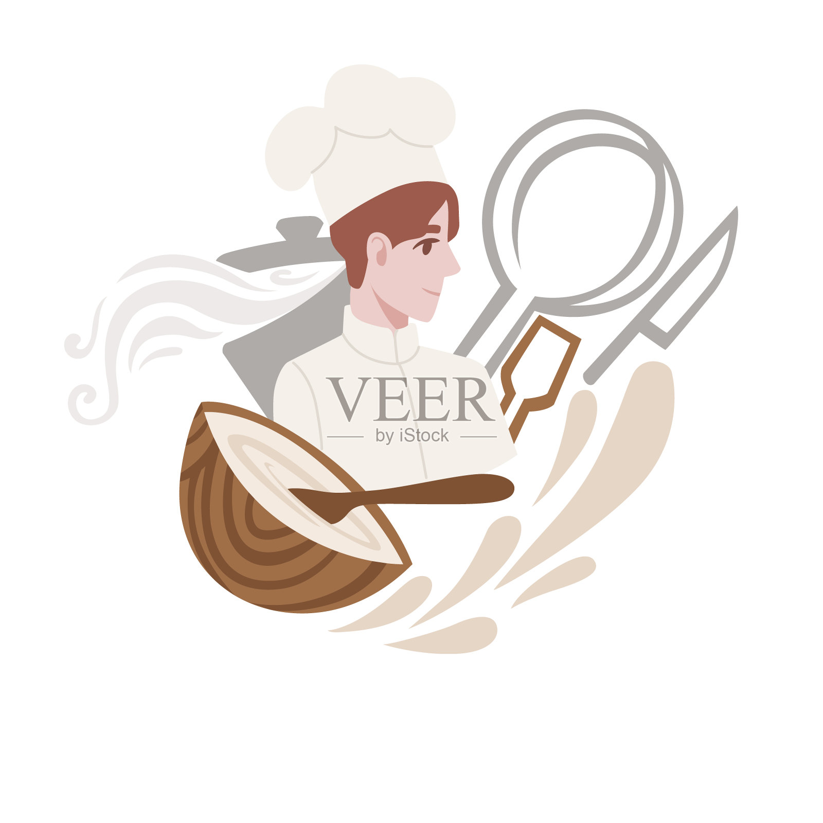 年轻男性面包房厨师与厨房工具卡通平面人物设计矢量插图在白色的背景设计元素图片