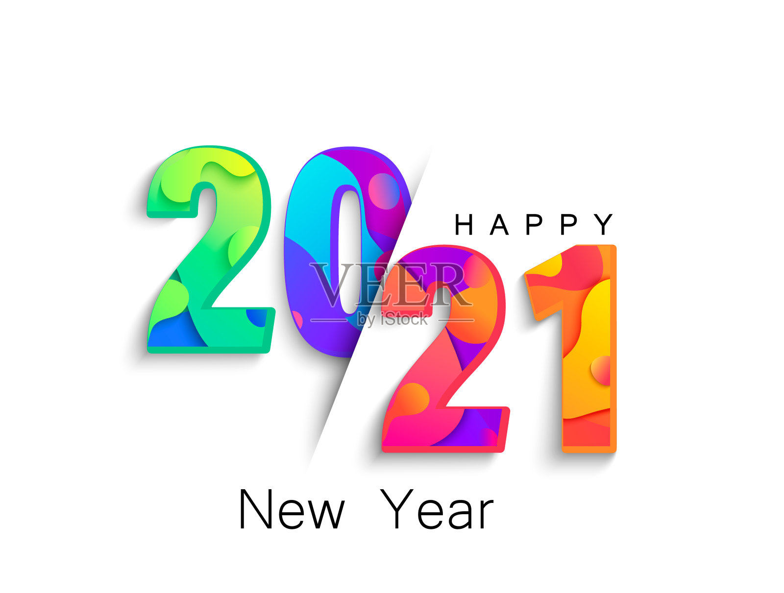 2021年新年彩色横幅，节日标志。设计模板素材