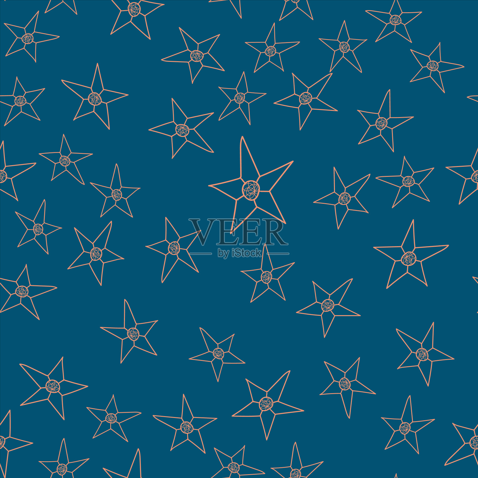 这个图案是手绘的，取材于蓝色夜空中的星星。插画图片素材