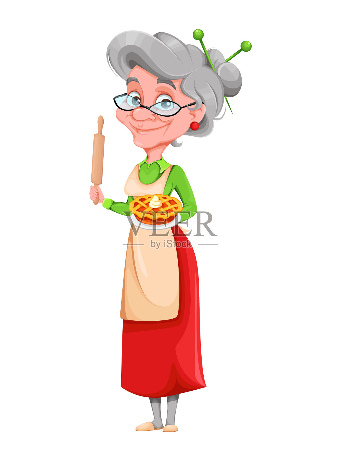 可爱的微笑老太太。祖父母日快乐插画图片素材