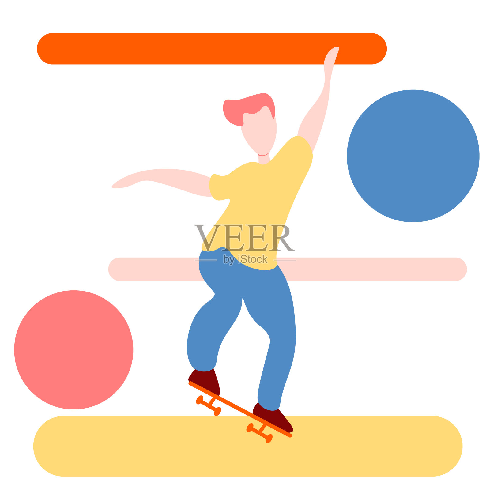 滑板做一个跳跃的技巧，矢量插图插画图片素材