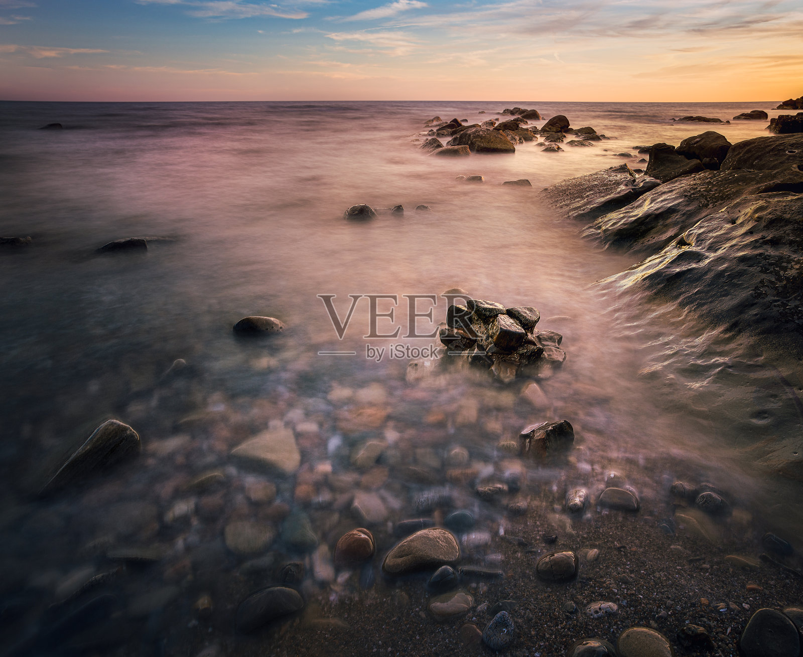 日落海滩岩照片摄影图片