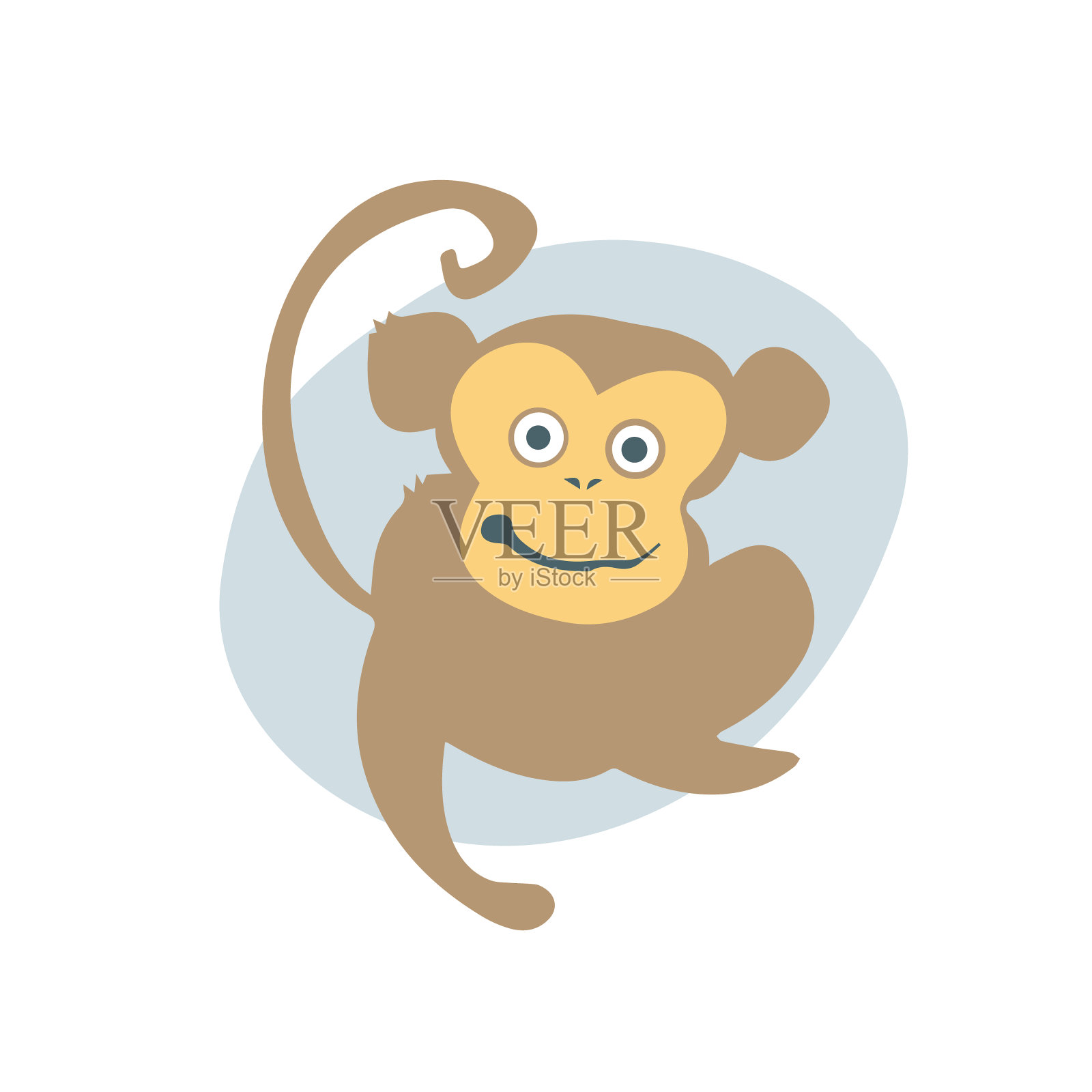 浅棕色搞笑猴子坐图标。矢量图插画图片素材