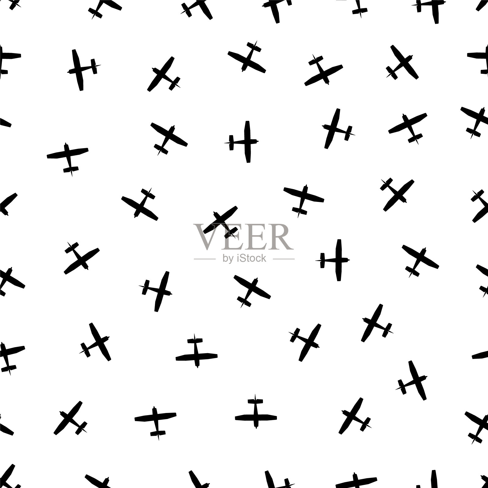 飞机无缝模式。用于旅行的飞机的背景。为男孩设计的飞机纹理。空中飞行的墙纸。军用飞行地图。剪影为航空公司和旅游业。向量插画图片素材