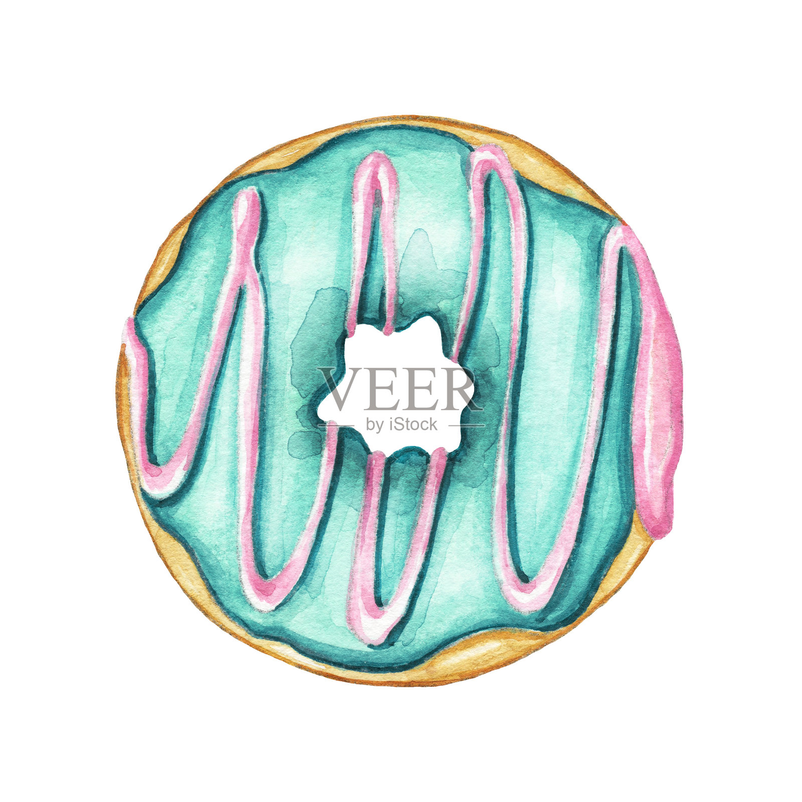水彩甜甜圈绿色薄荷釉和粉色奶油设计元素图片