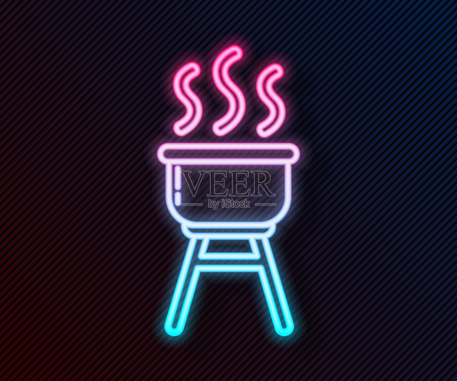 霓虹灯线烧烤架图标孤立在黑色背景。烧烤烧烤聚会。矢量图插画图片素材