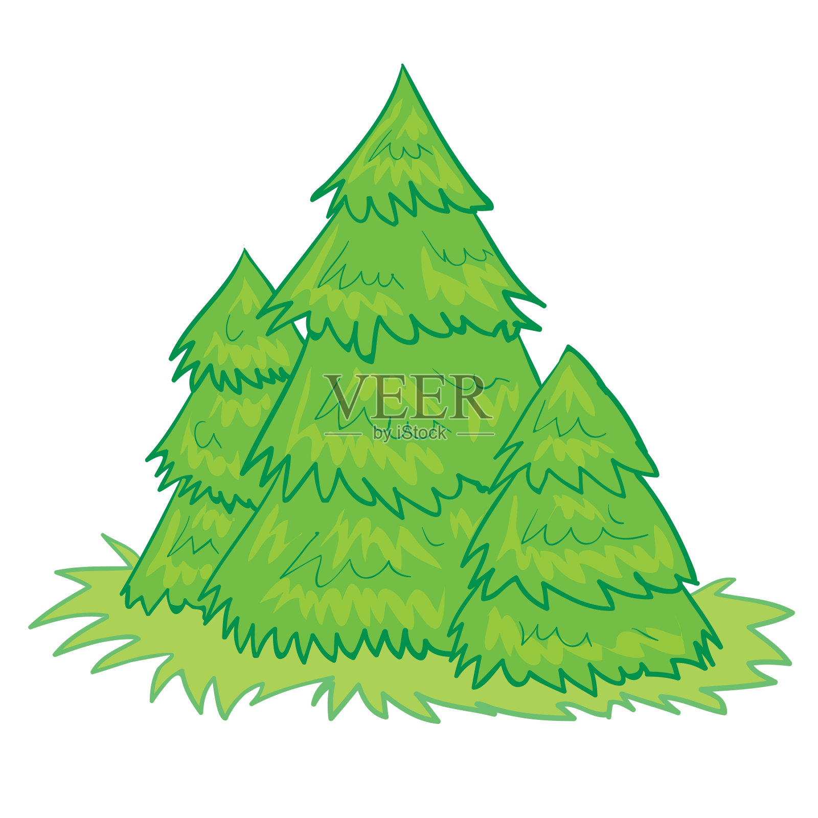绿色圣诞树的小森林，白色背景上的孤立物体，矢量插图，插画图片素材