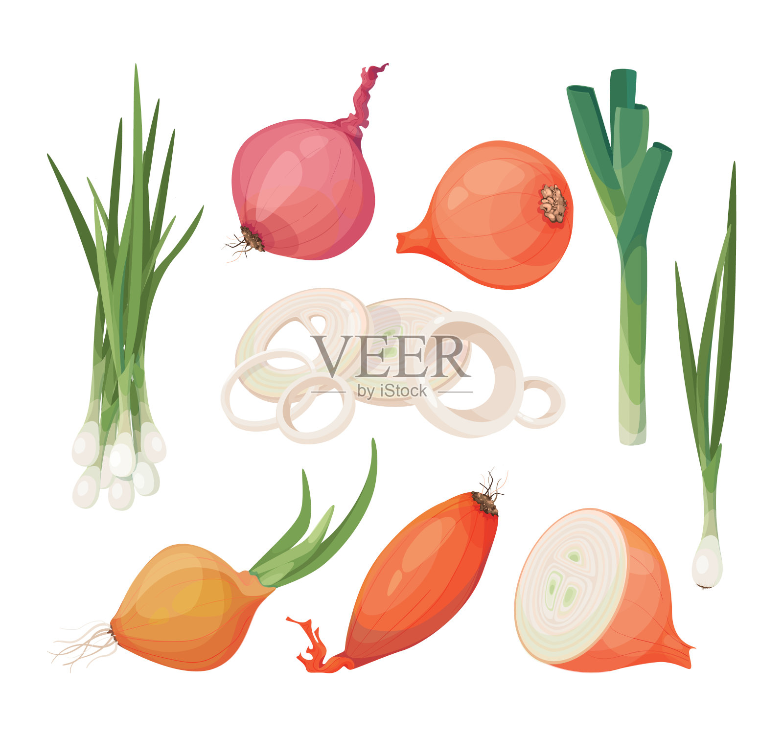 韭菜图标。绿色的洋葱。手绘葱。健康食品和新鲜蔬菜。股票向量平面卡通插图在一个白色的背景。插画图片素材_ID:417459553-Veer图库