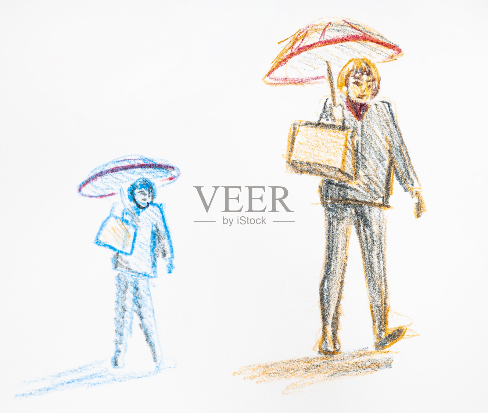 画的是一个穿着西装打着伞的女人插画图片素材