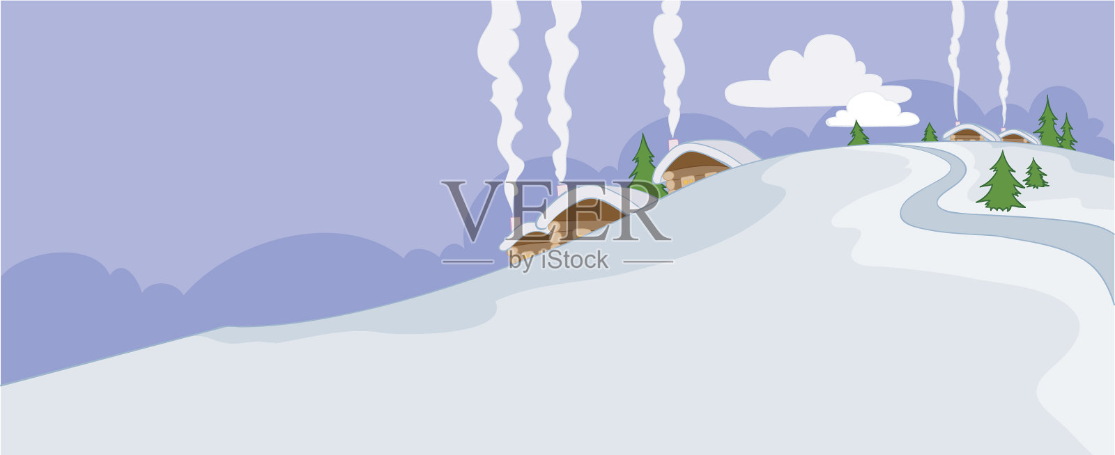 冬天的背景有小房子和蓝天插画图片素材