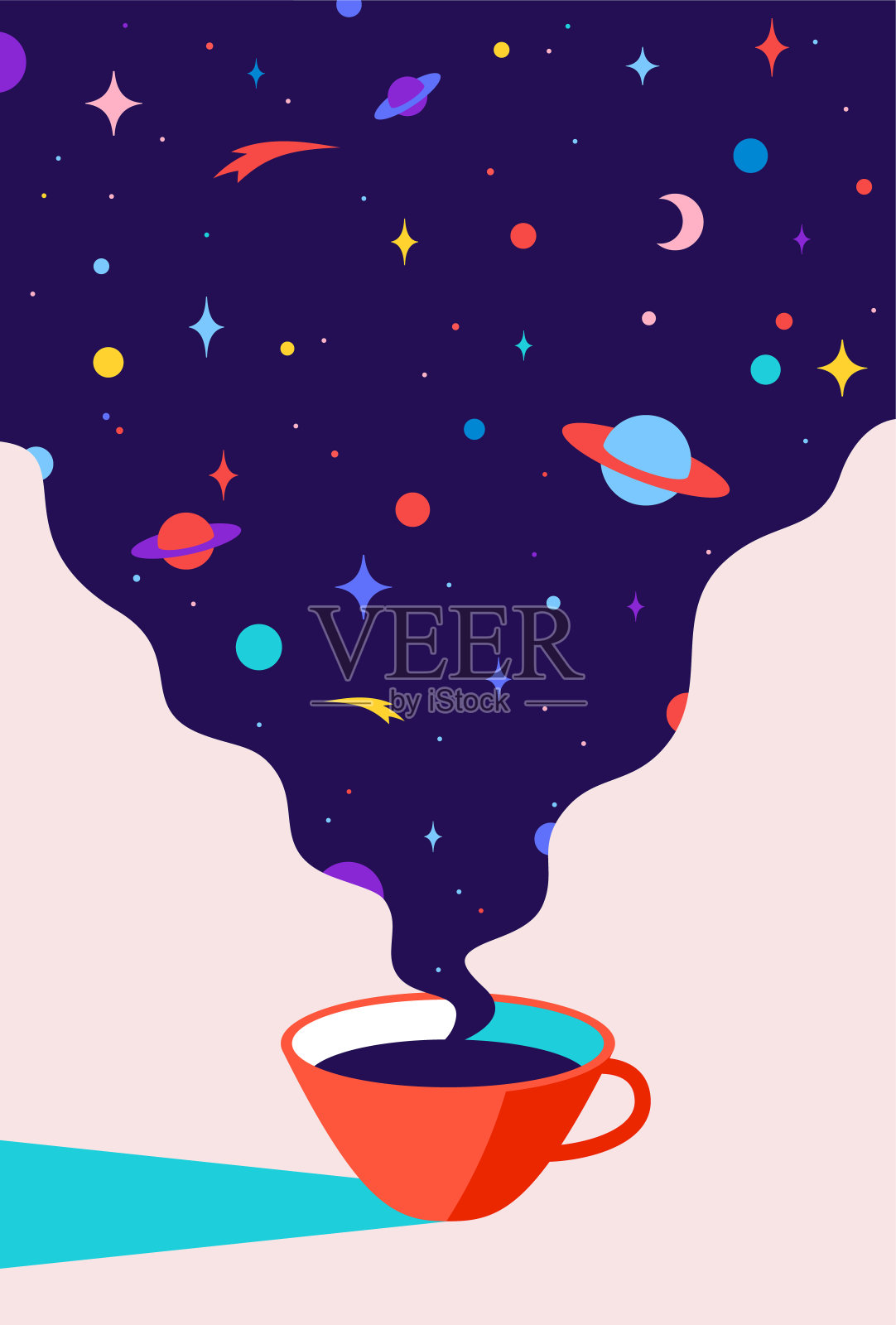 咖啡。一杯带着宇宙梦想的咖啡插画图片素材