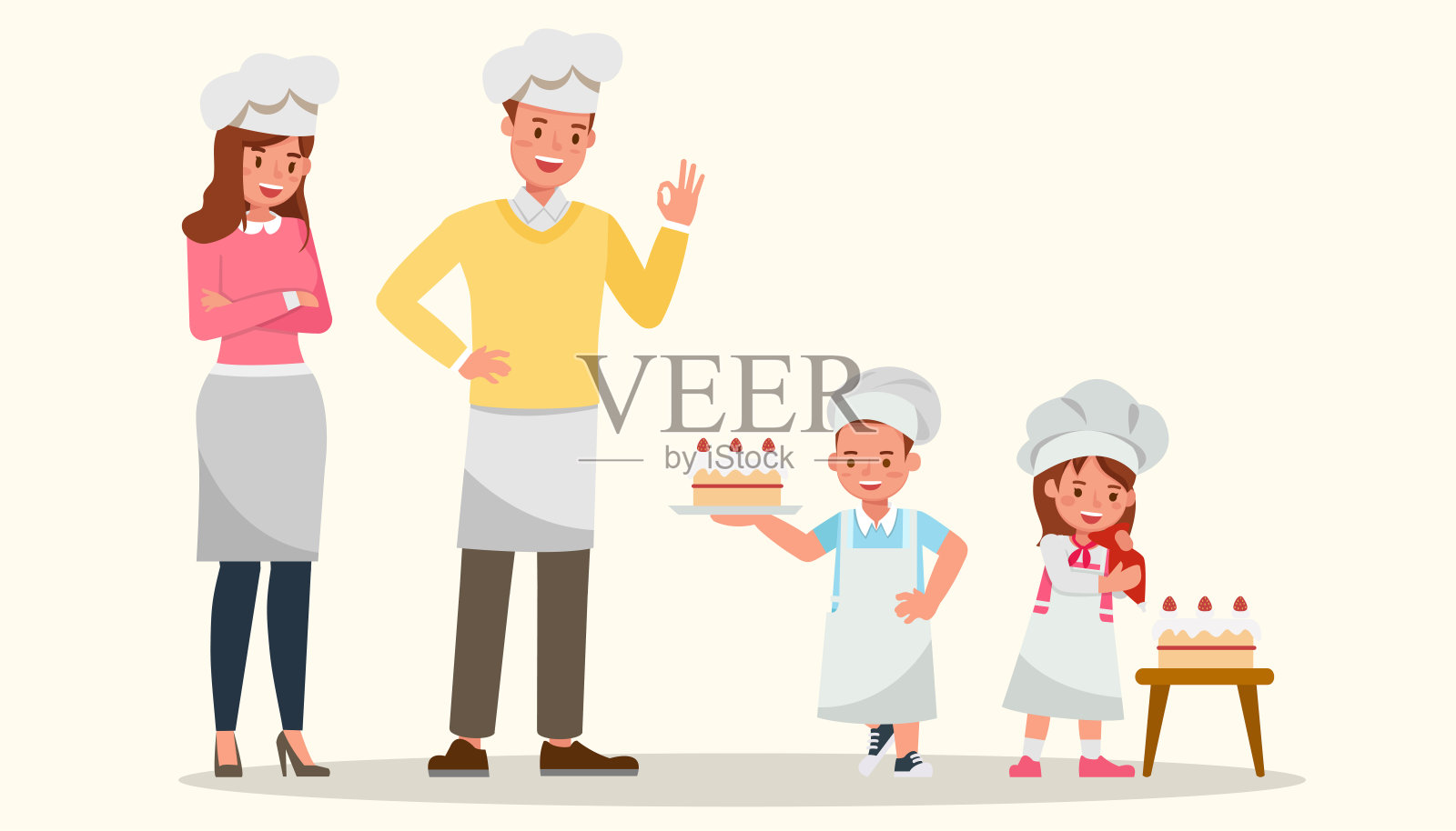 幸福家庭一起烹饪人物矢量设计。插画图片素材
