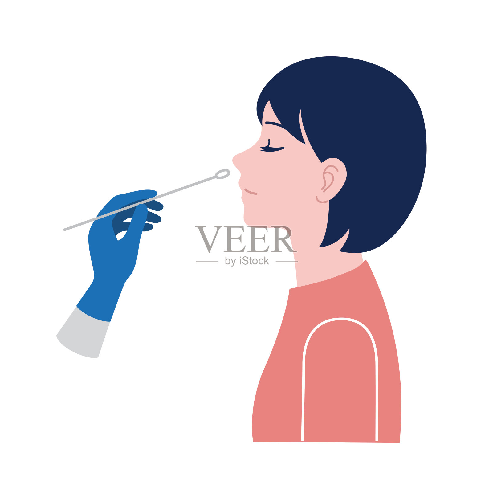 Nasal swab laboratory test,Study of patients stock illustration, Medical Test, Nose, Scientific Experiment, Cotton Swab, Virus插画图片素材
