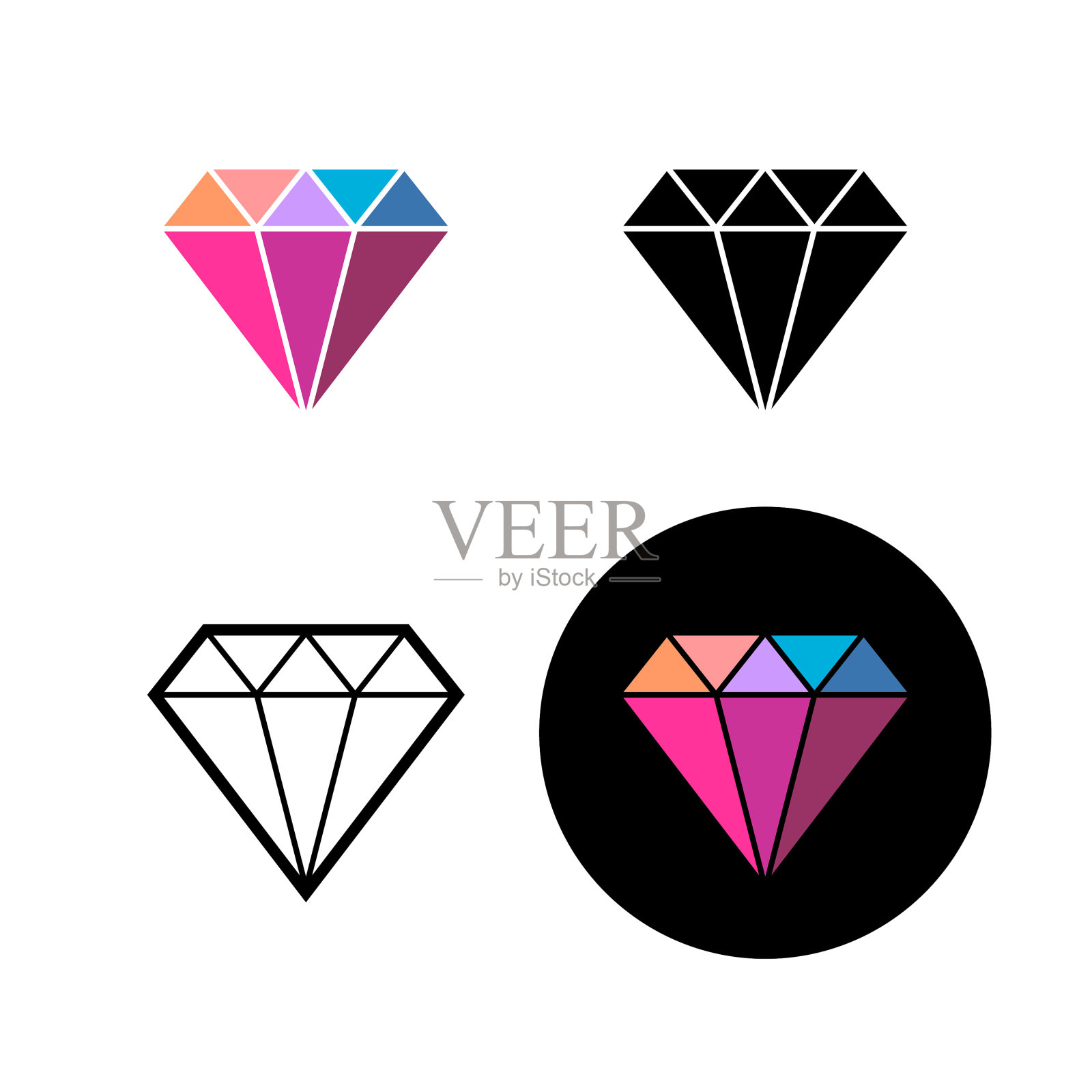 钻石时尚标志，五彩夺目的宝石图标素材