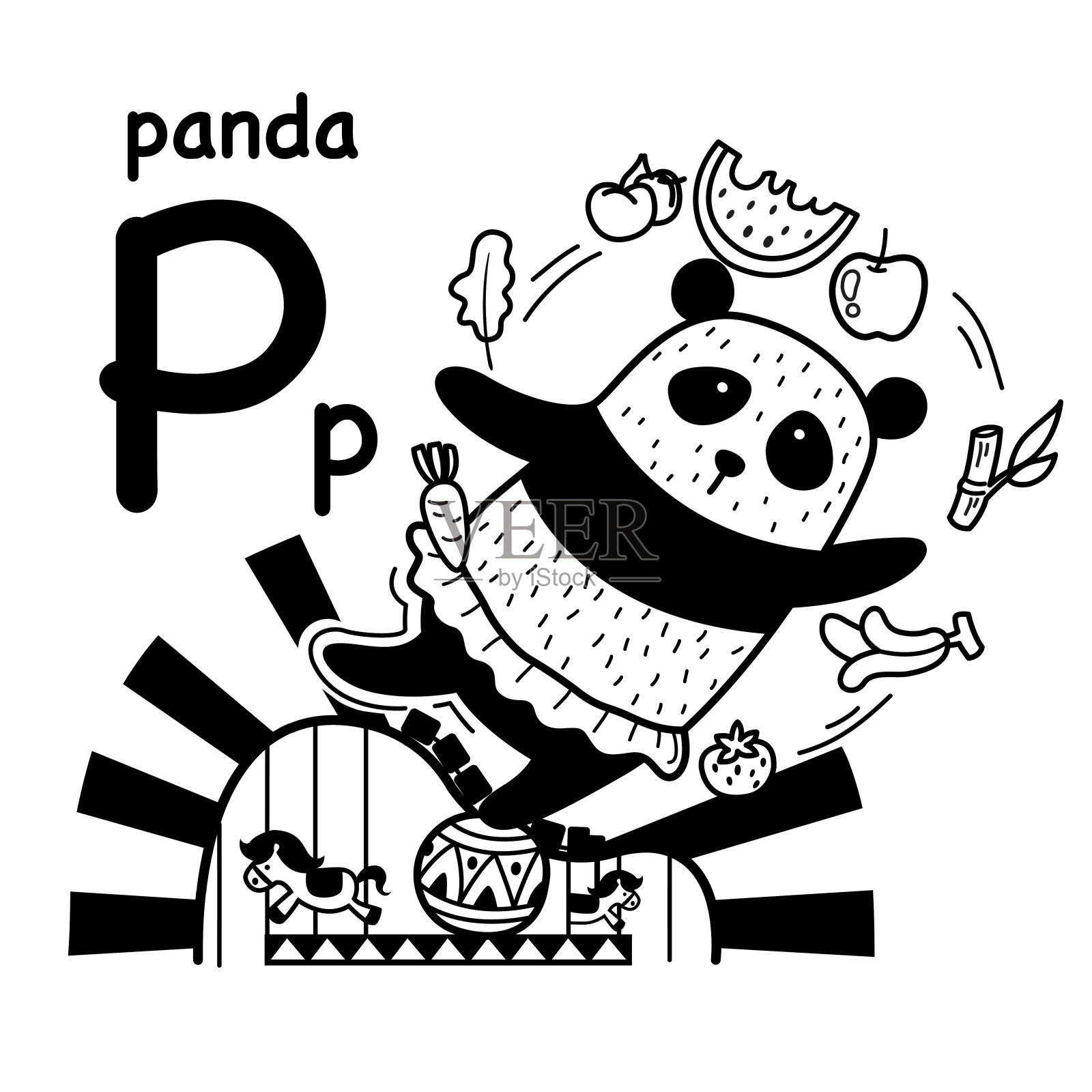 手绘。字母字母P-panda插画图片素材