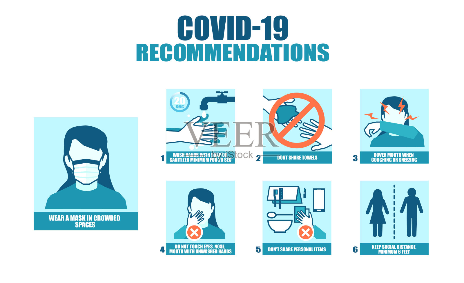关于如何阻止疾病传播的提示和建议的冠状病毒海报插画图片素材