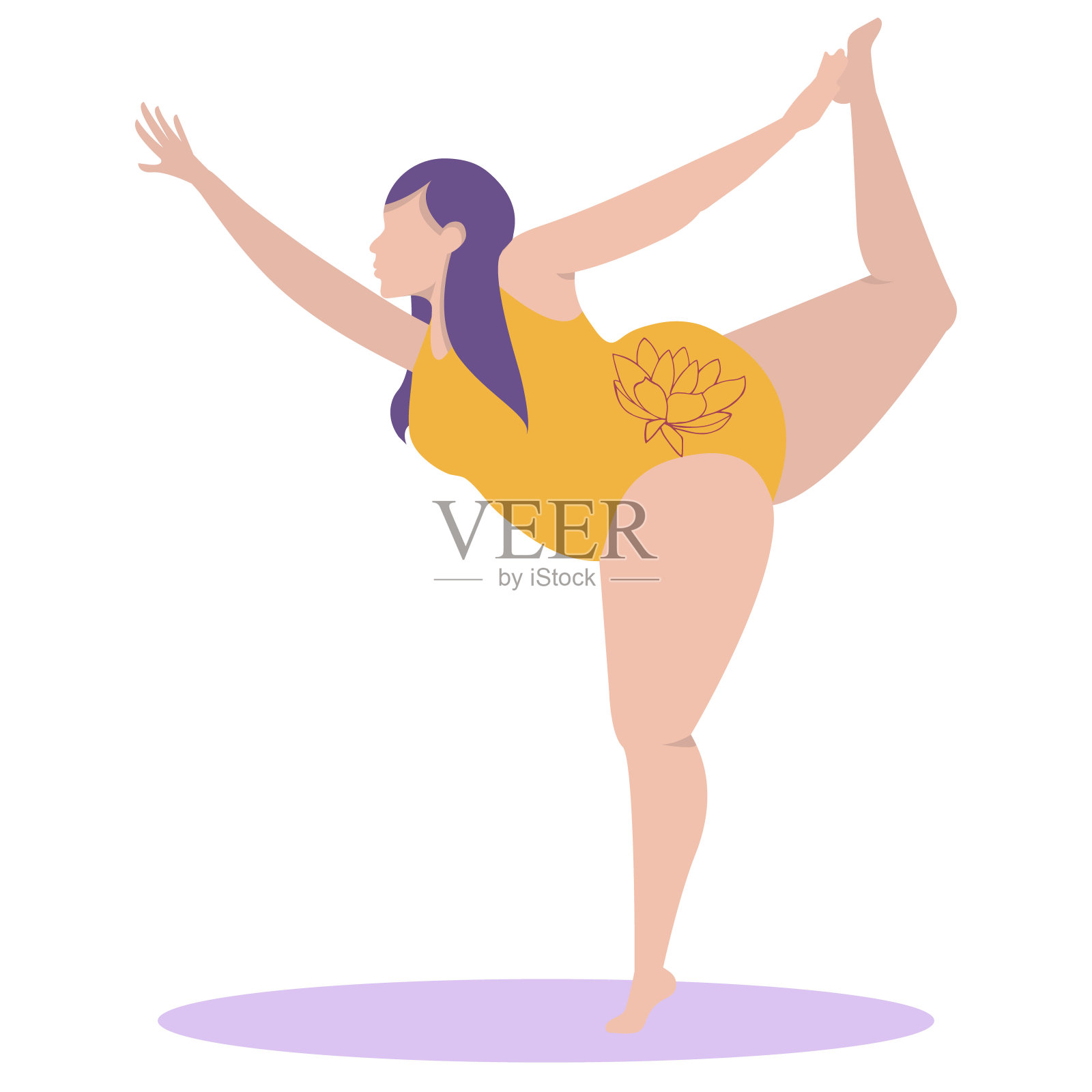 矢量平面插图的瑜伽。一个积极向上的美国女孩的身体是单腿站立的插画图片素材