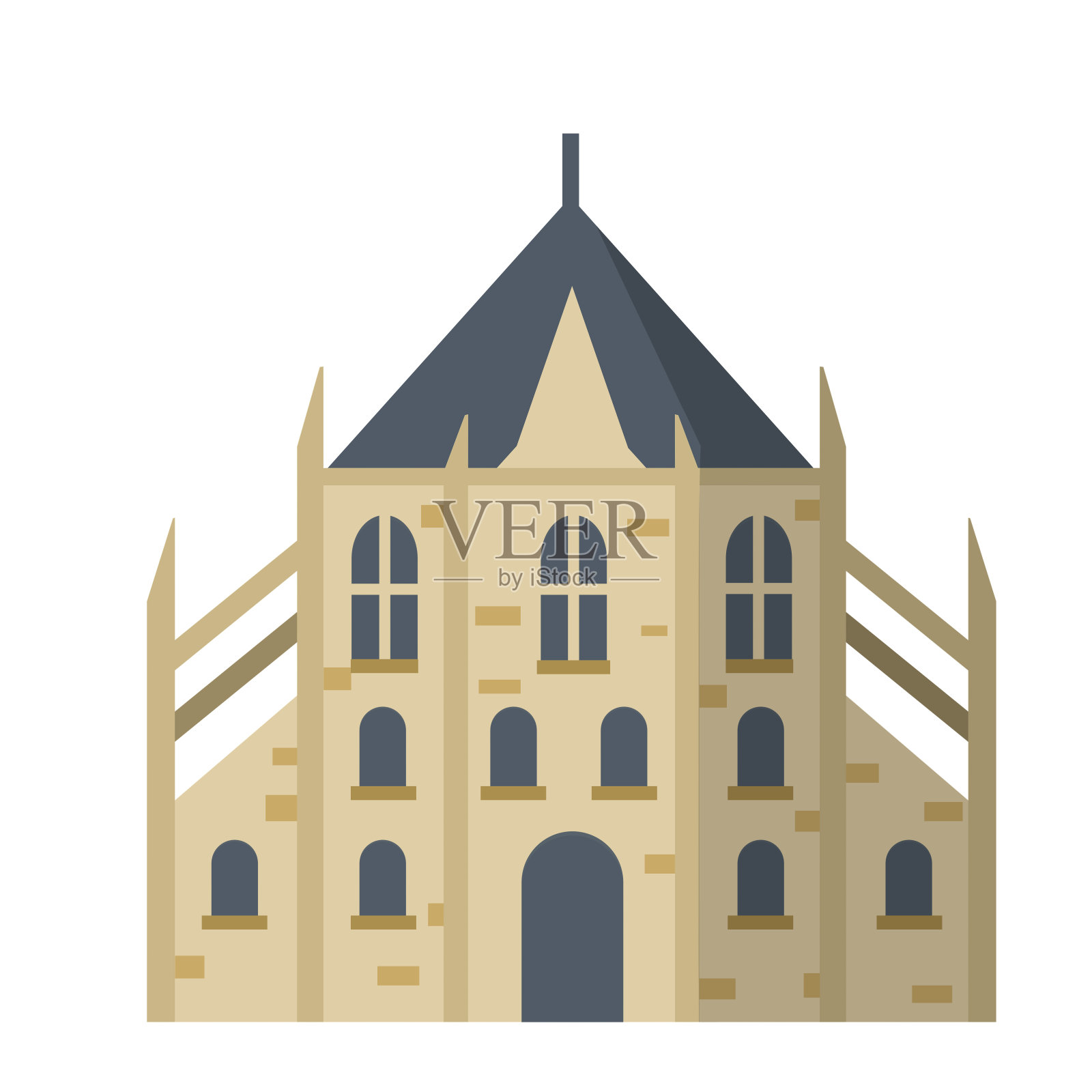 天主教中世纪欧洲教堂孤立在白色插画图片素材