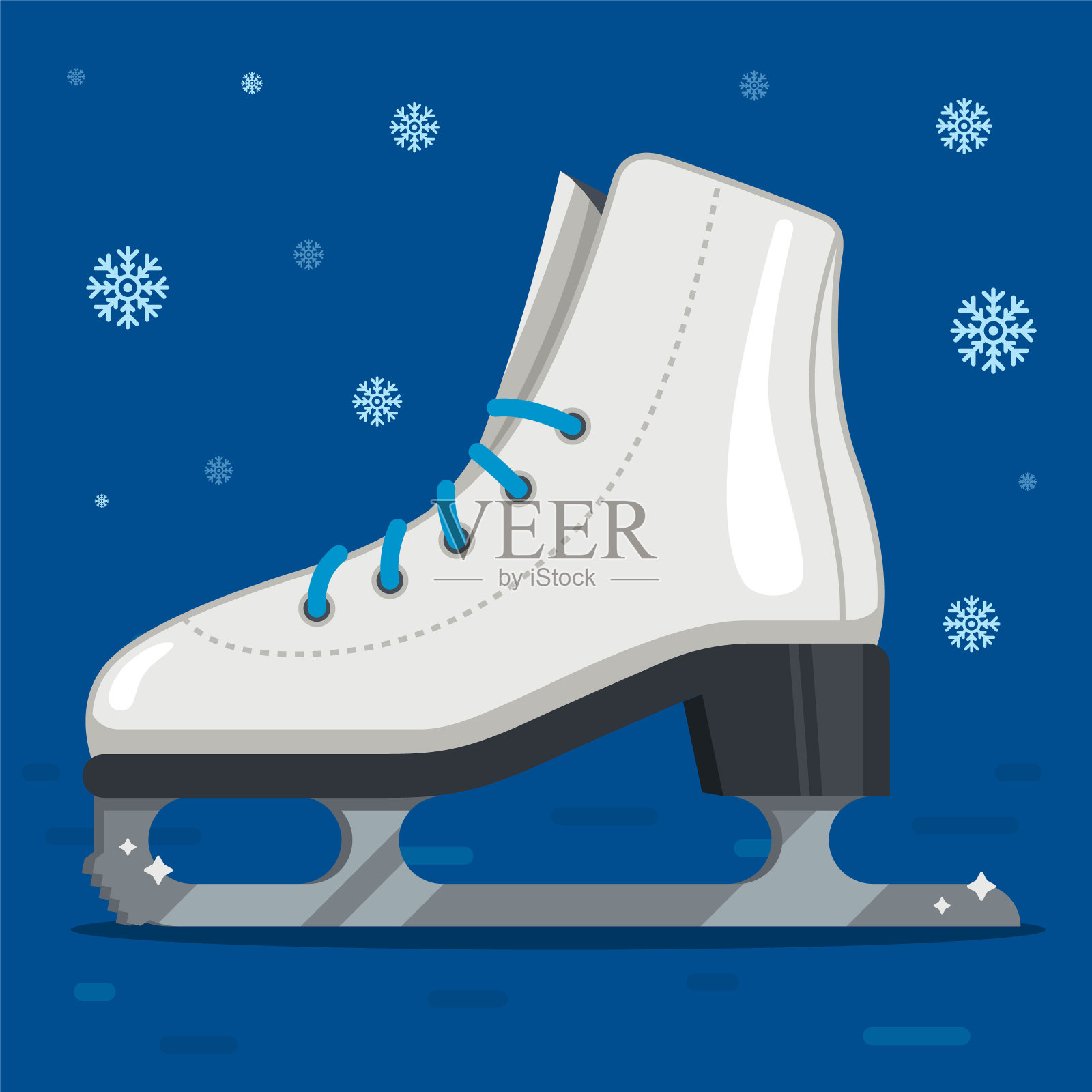 冬天用来进行花样滑冰的白色溜冰鞋。户外溜冰场插画图片素材
