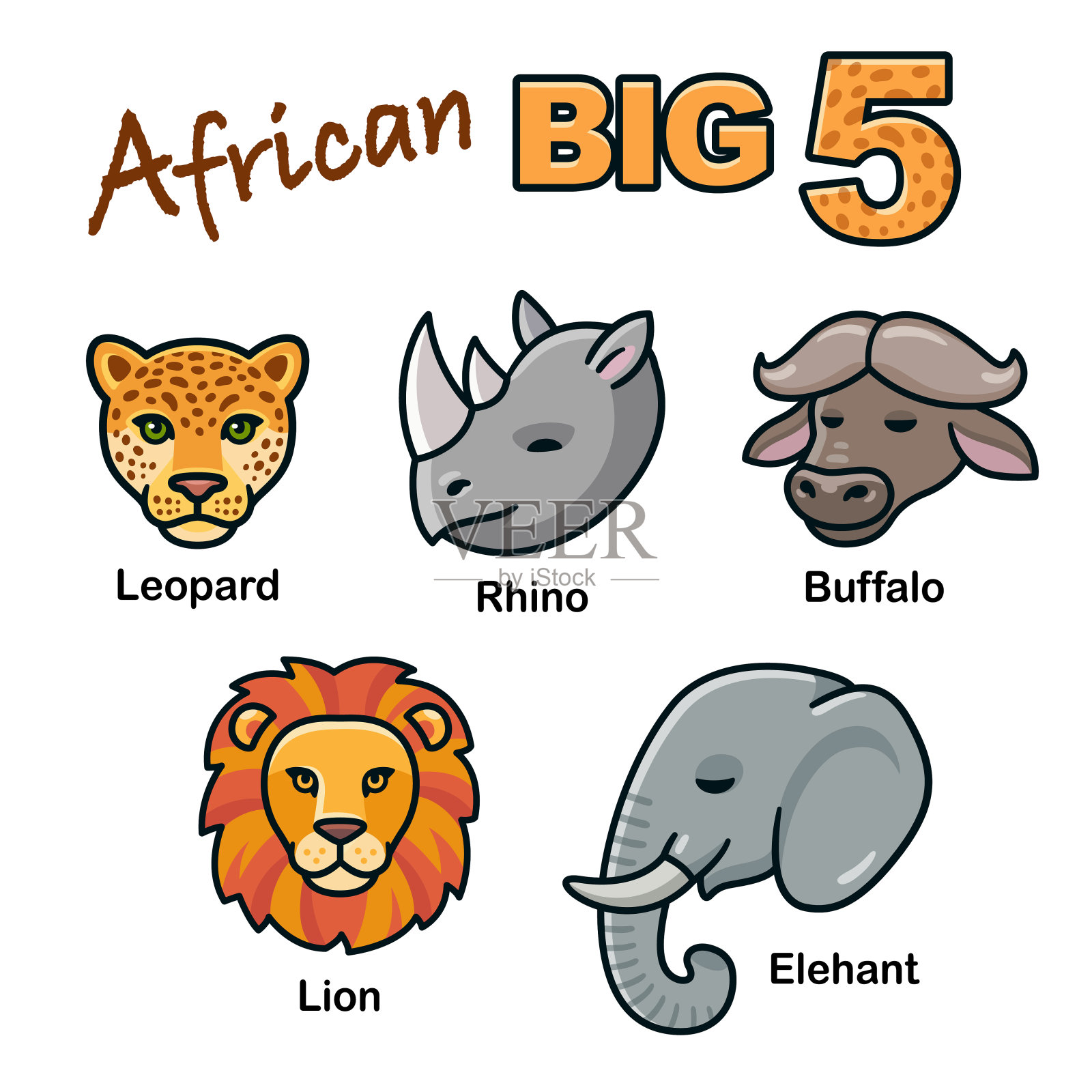 非洲五大动物插画图片素材