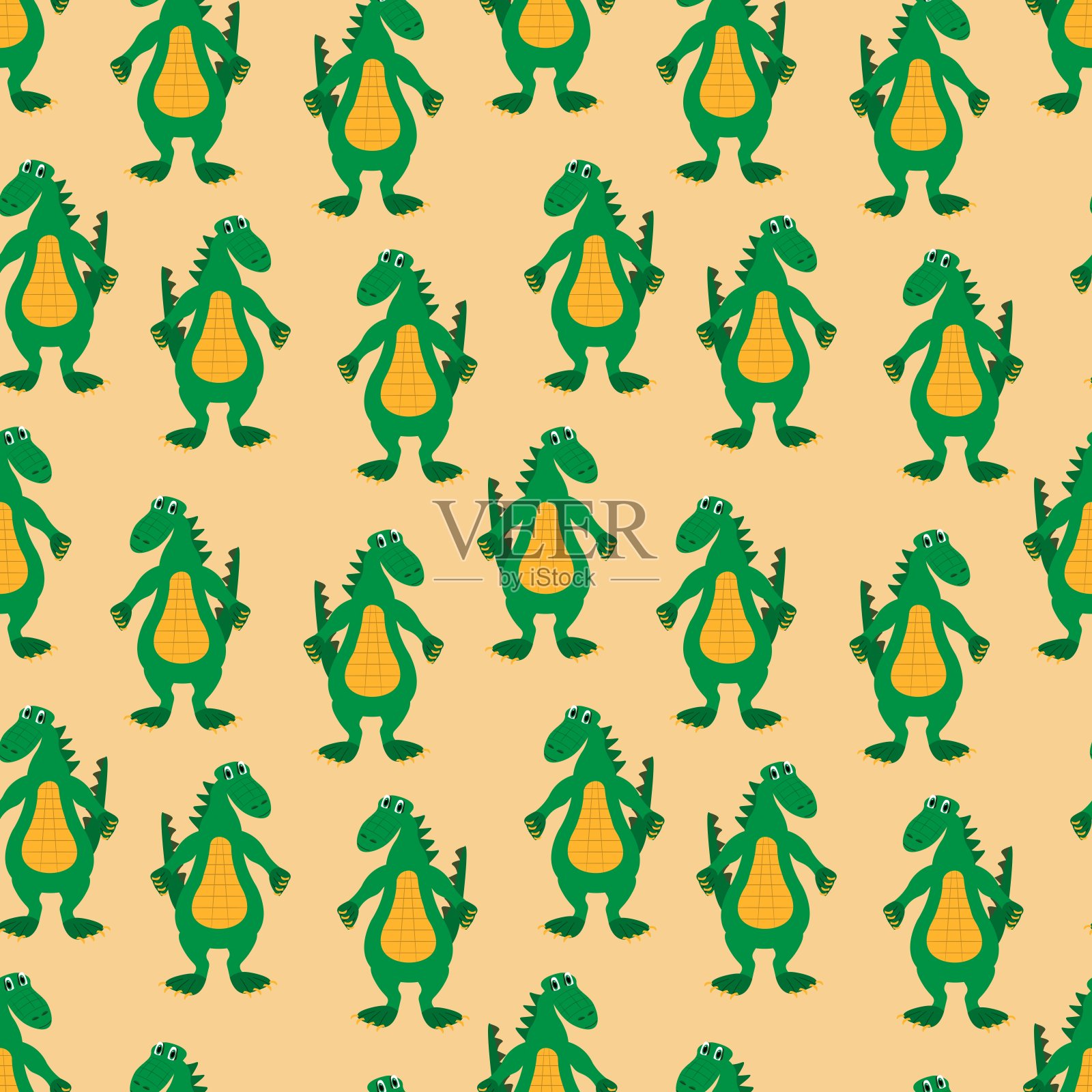 无缝模式与鳄鱼在浅黄色的背景插画图片素材