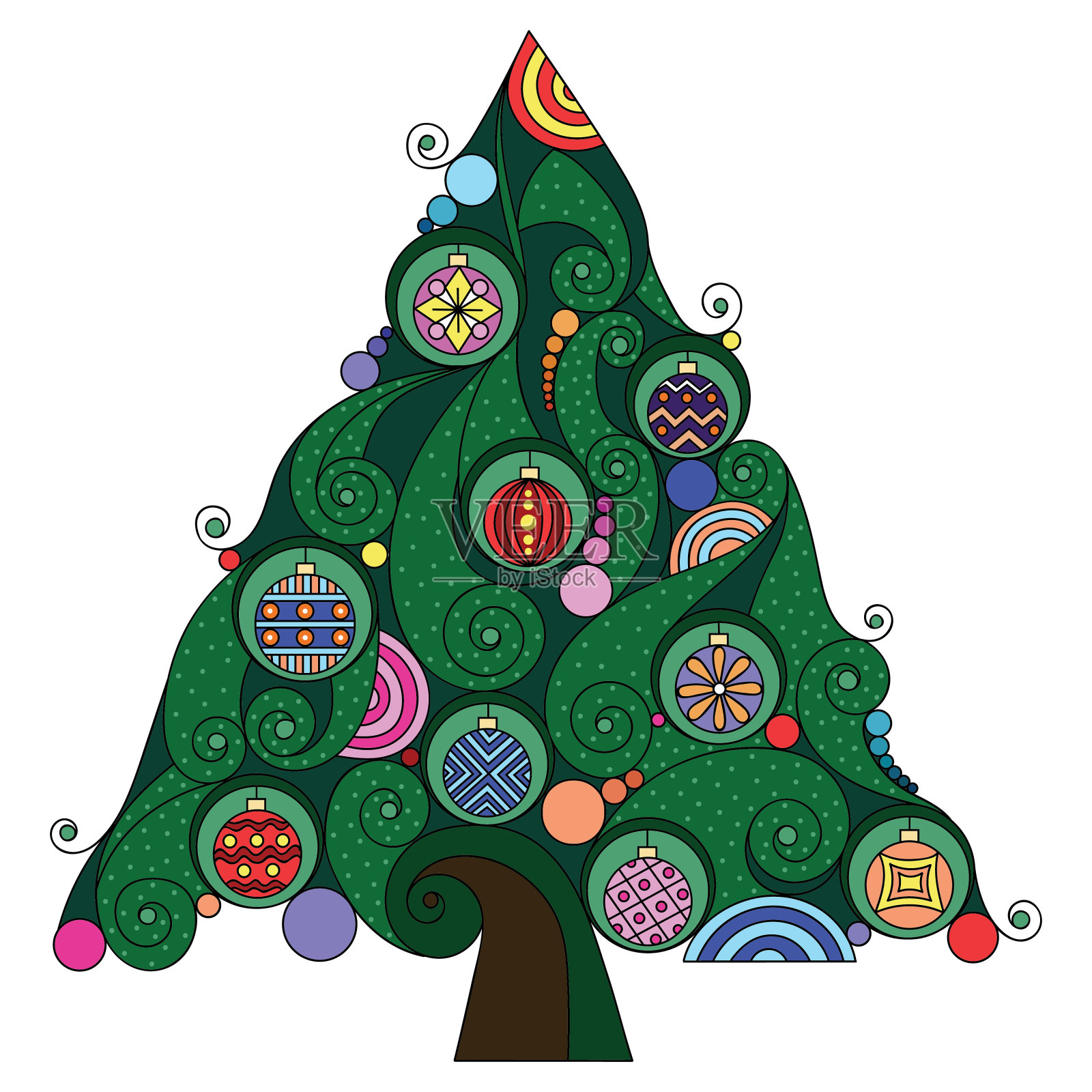 矢量插图，彩色图标的圣诞树在白色的背景。34、新年圣诞树，除夕装饰圣诞树插画图片素材