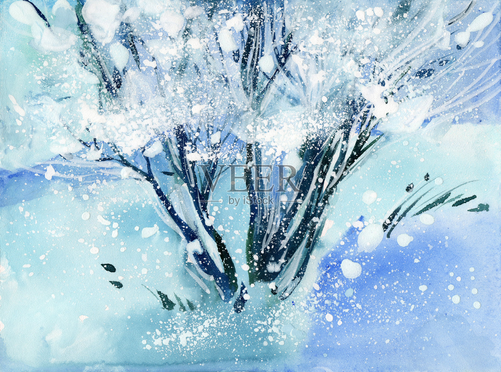 水彩冬天的树插画图片素材