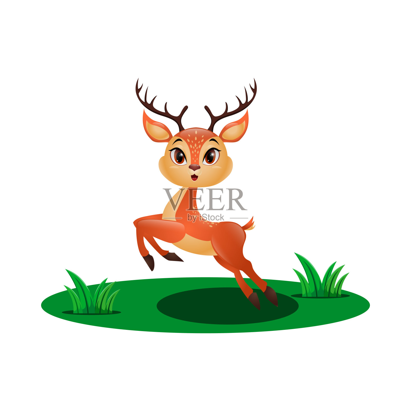 可爱的小鹿在草丛中跳跃设计元素图片