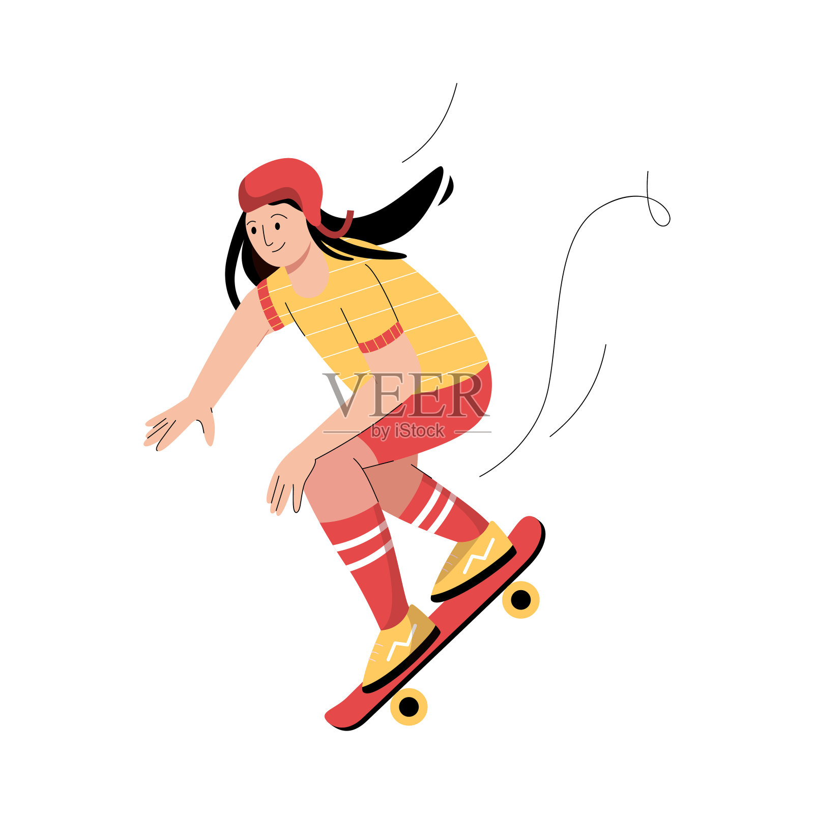 骑滑板的少女。时尚的青少年溜冰者插画图片素材