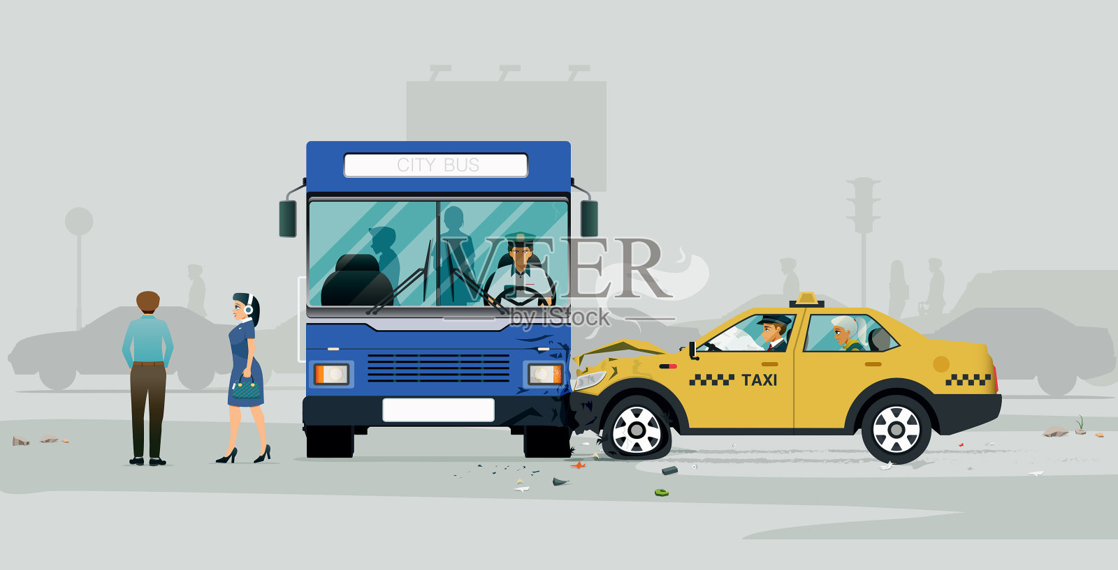 公共汽车事故插画图片素材