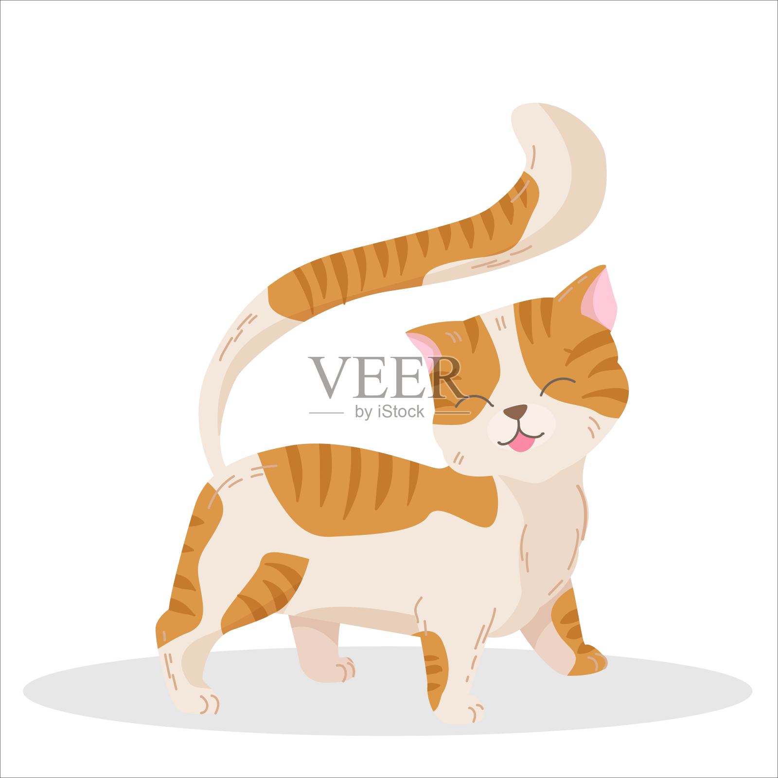 可爱和毛茸茸的小猫微笑，宠物，斑点丰满的猫散步或放纵，矢量插图孤立在白色的背景插画图片素材