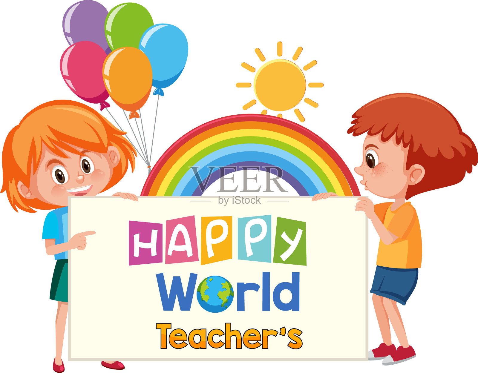 世界教师节的标志上有两个可爱的快乐设计元素图片