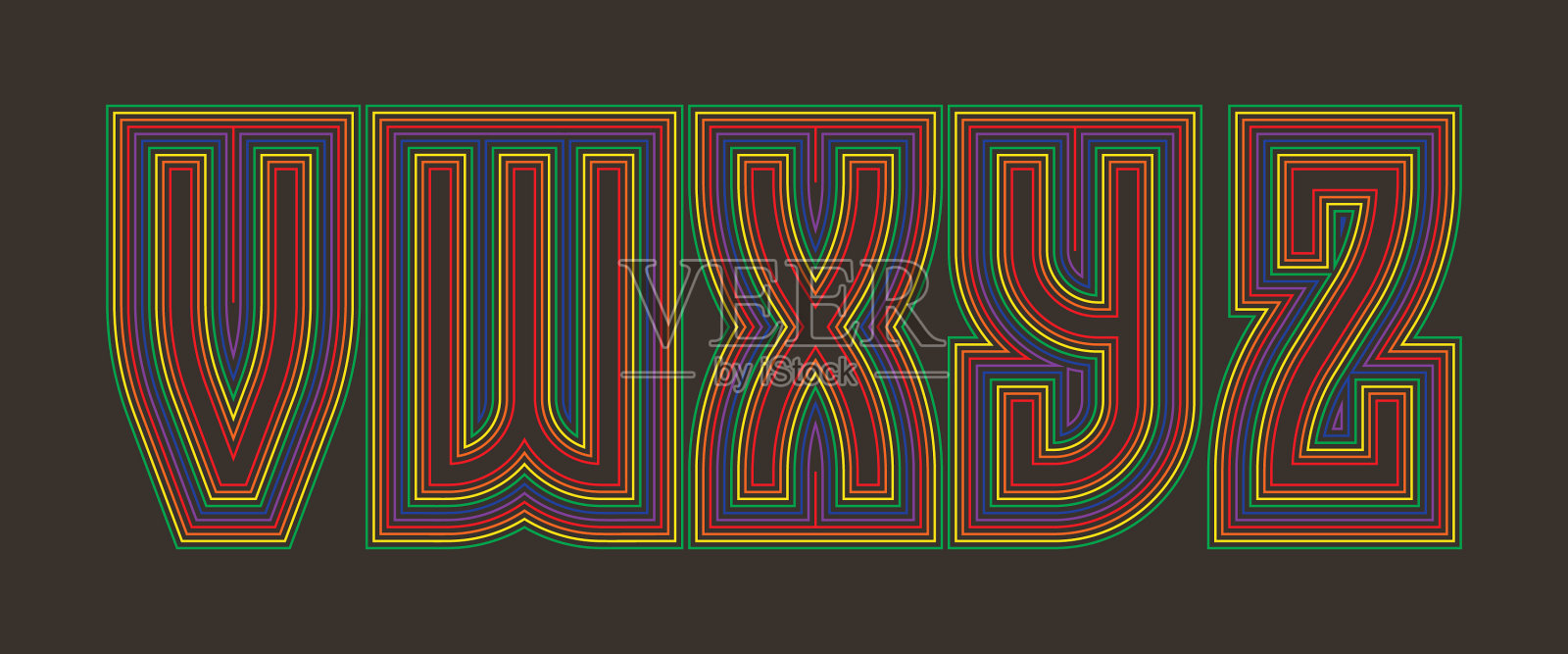 V w x y z多色线字母隔离插画图片素材