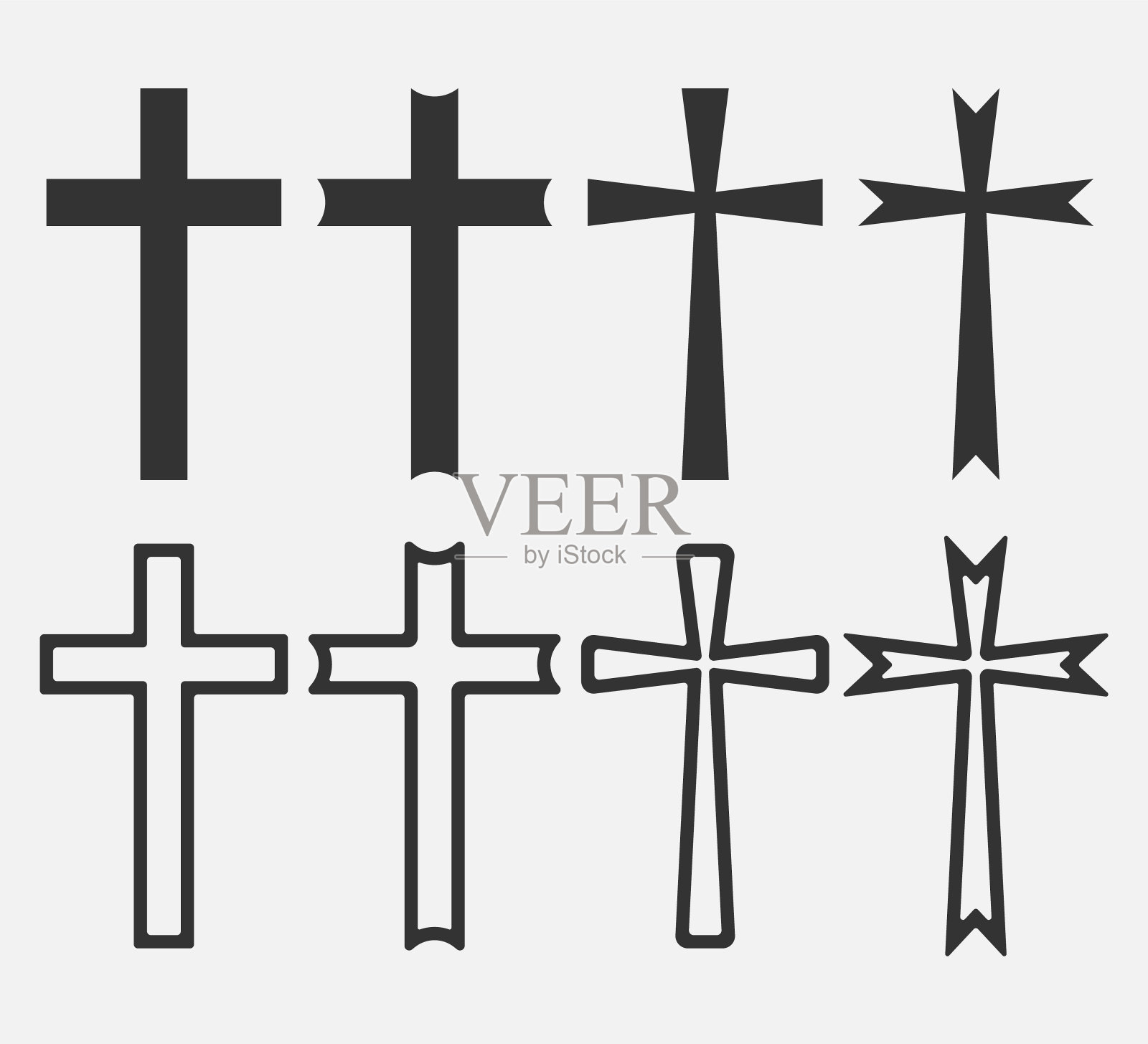 一套基督教十字图标标志应用程序，用户界面。矢量插图。插画图片素材