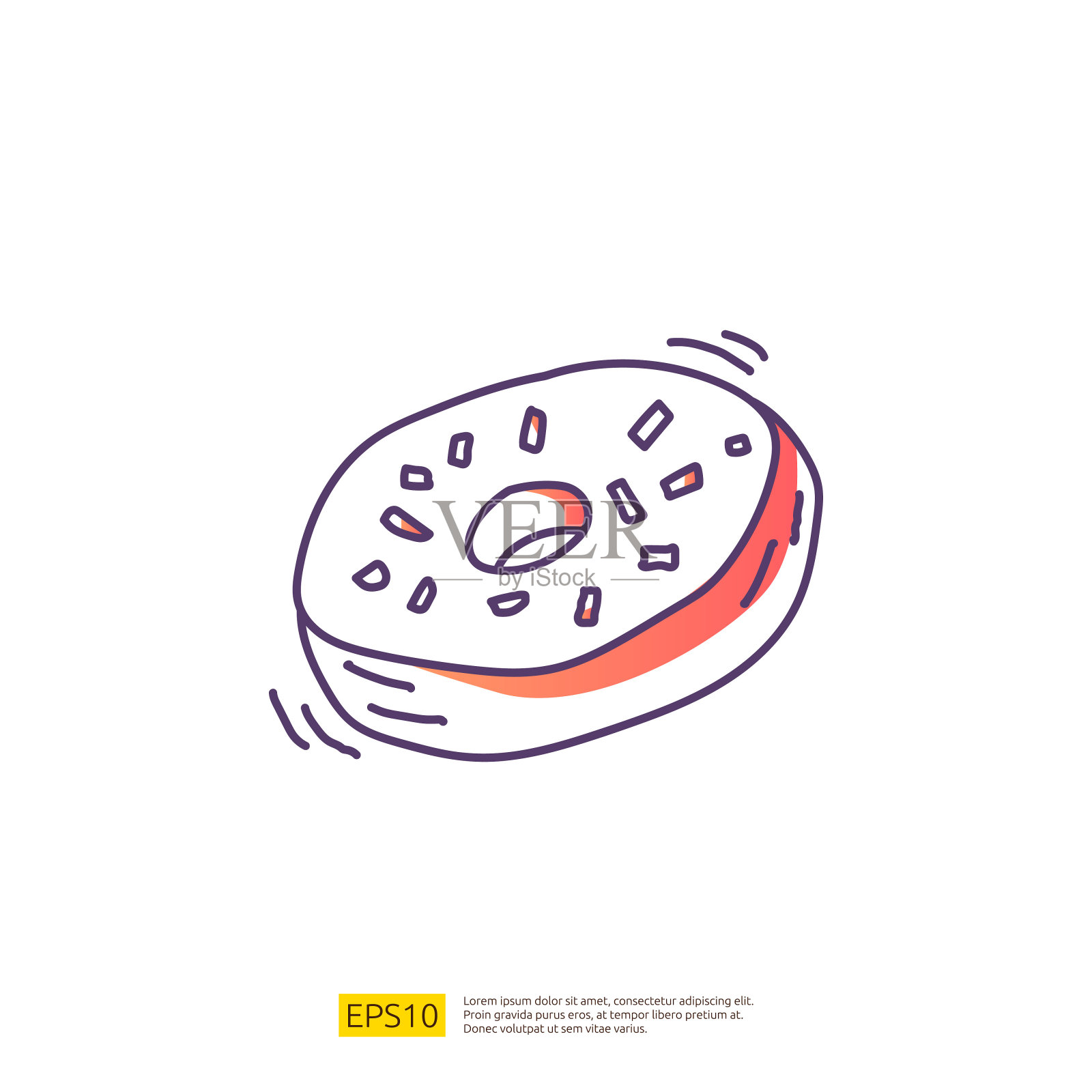 面包圈或面包圈蛋糕的咖啡馆概念矢量插图。手绘涂鸦渐变填充线条图标符号符号符号插画图片素材