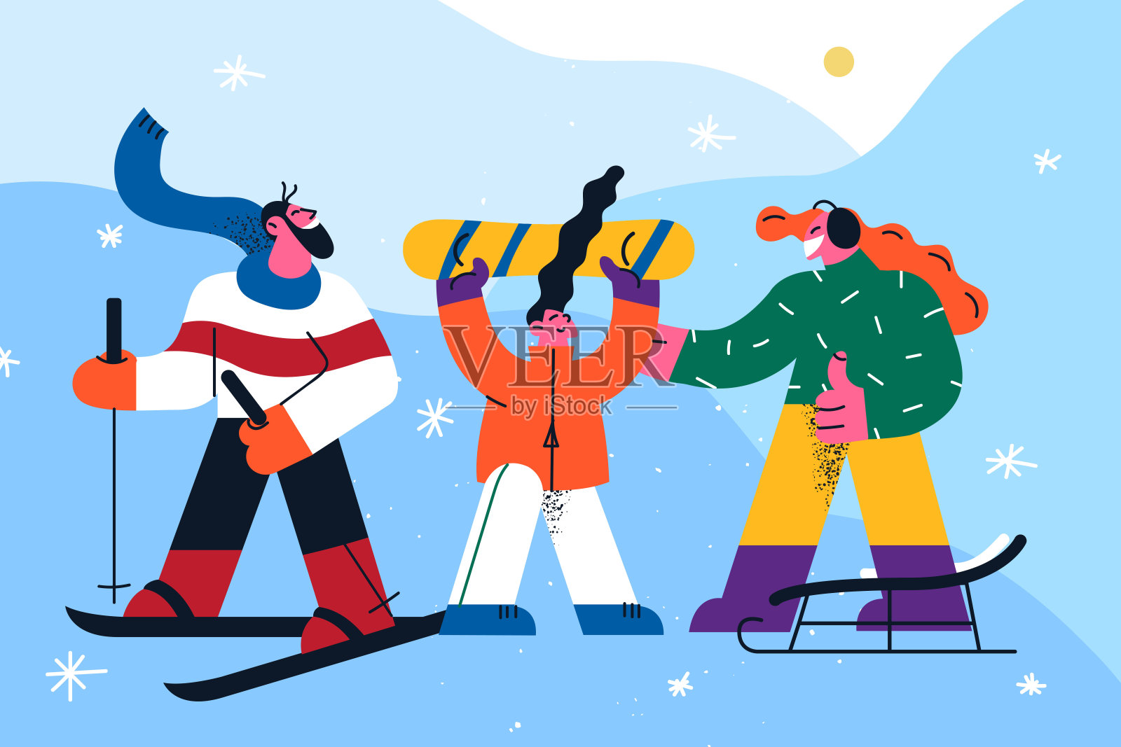 冬季活动和运动概念插画图片素材