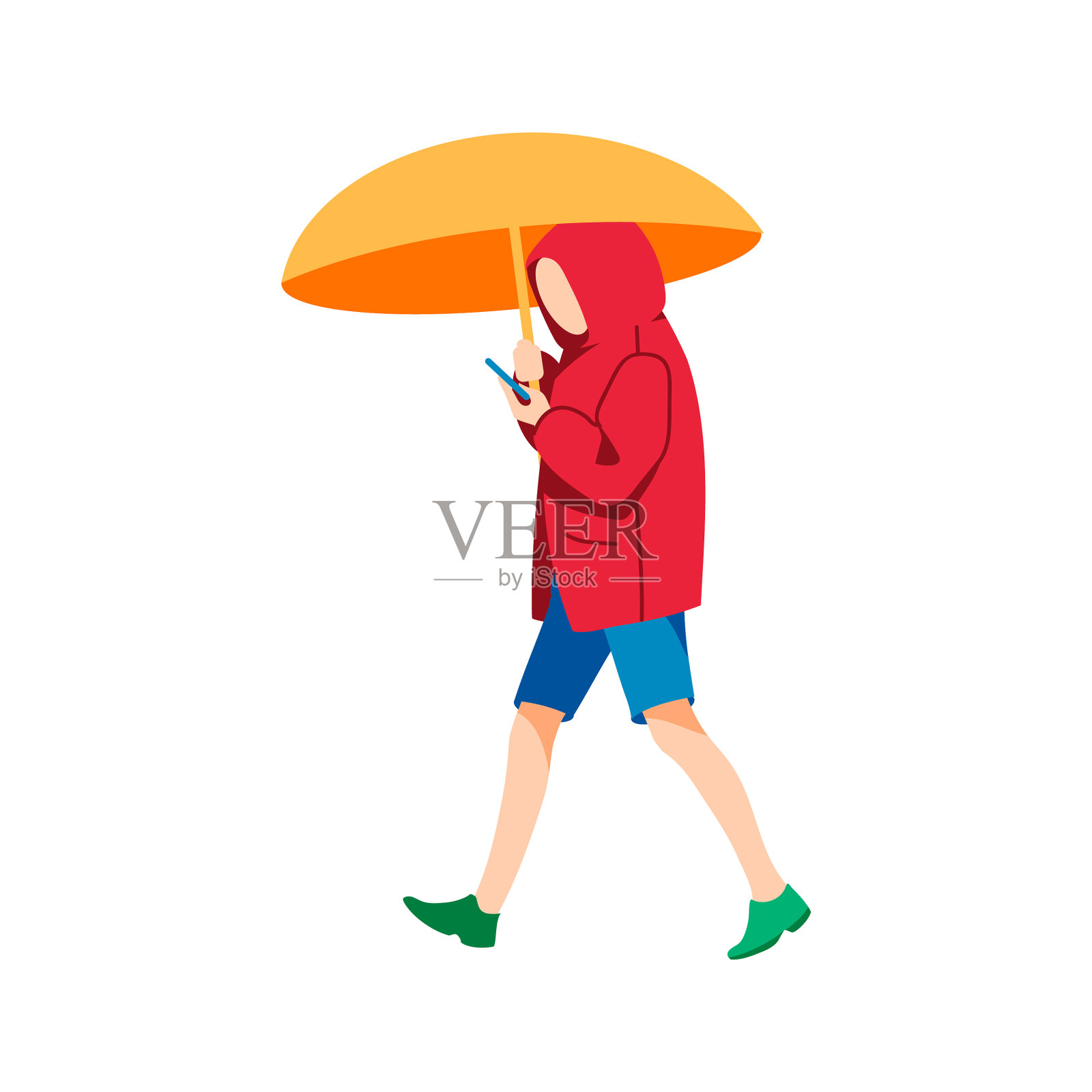 在雨天雨伞下行走的少年设计元素图片