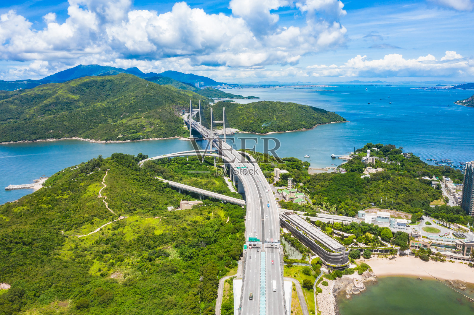 香港青马大桥鸟瞰图照片摄影图片